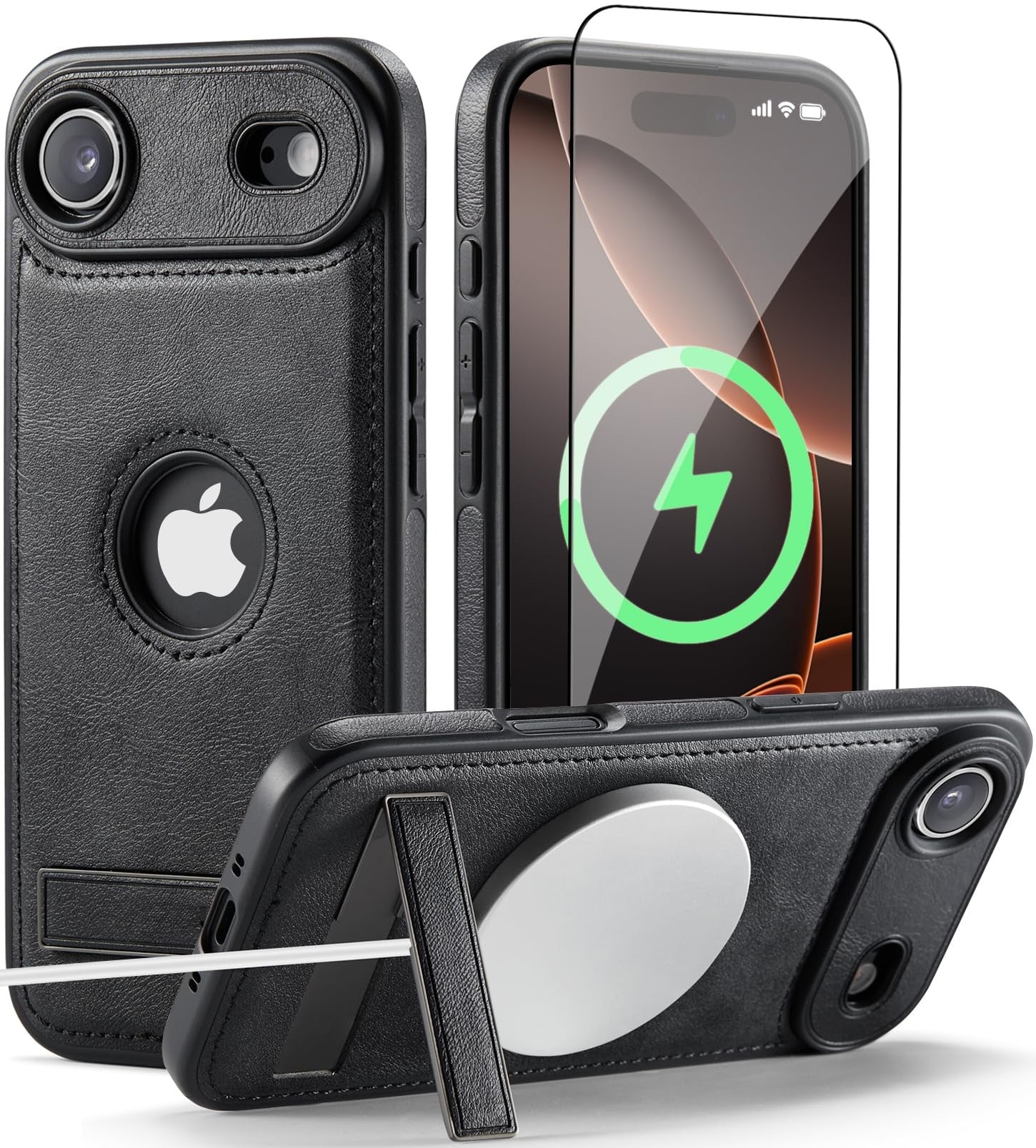 iPhone MagSafe Case with Kickstand & Tempered Glass Screen Protector