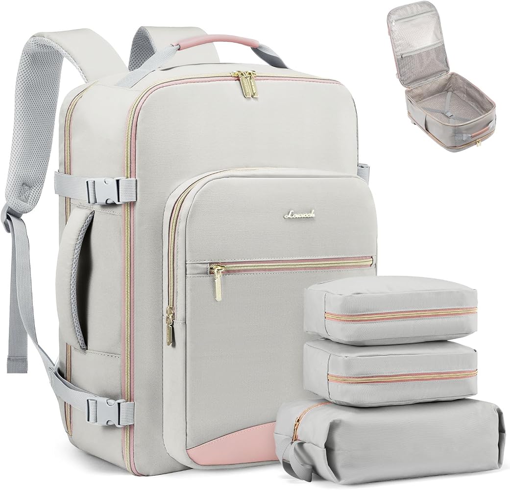 50L Travel Backpack for Women & Men, Carry On with 3 Packing Cubes