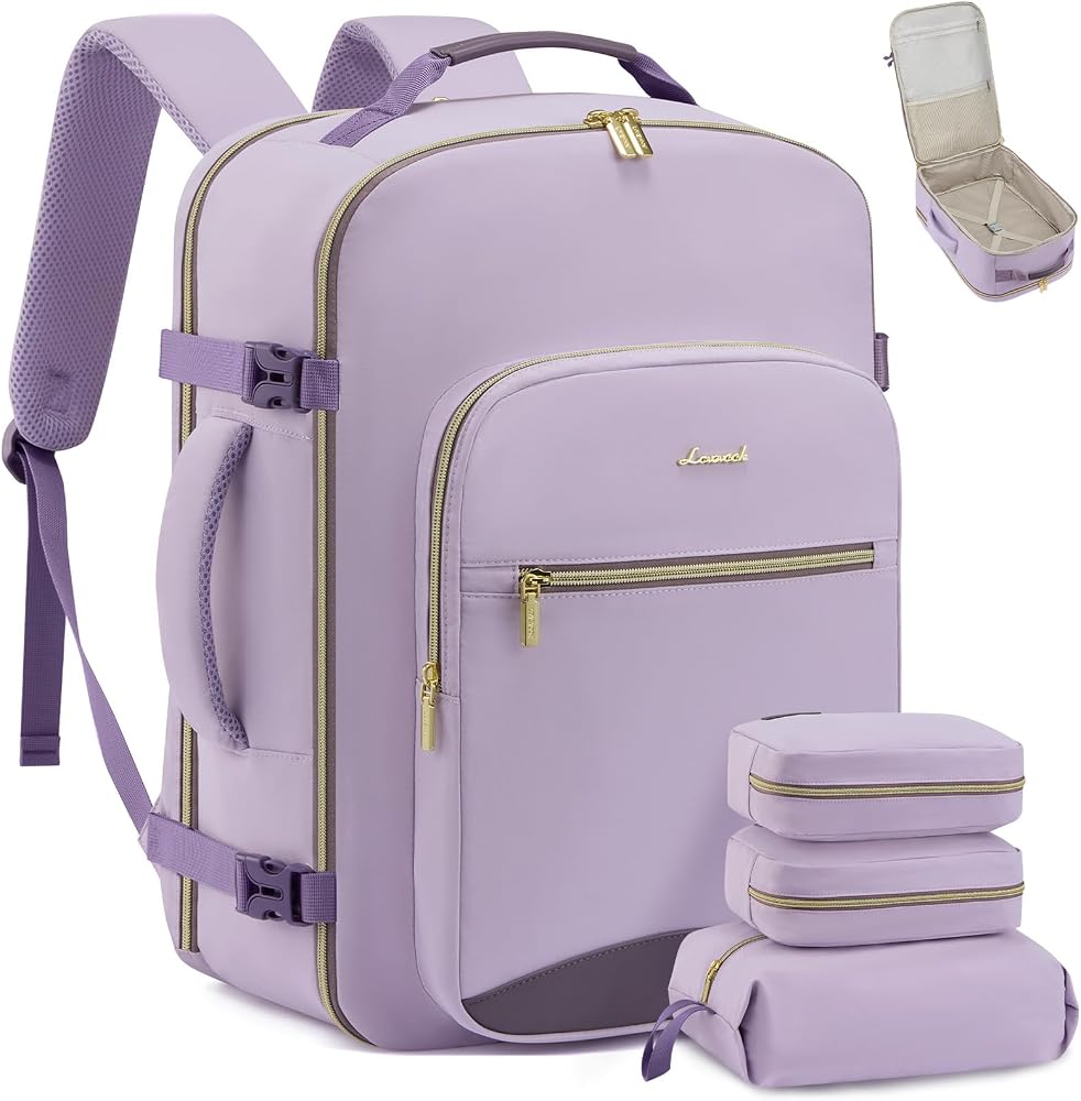 50L Travel Backpack for Women & Men, Carry On with 3 Packing Cubes