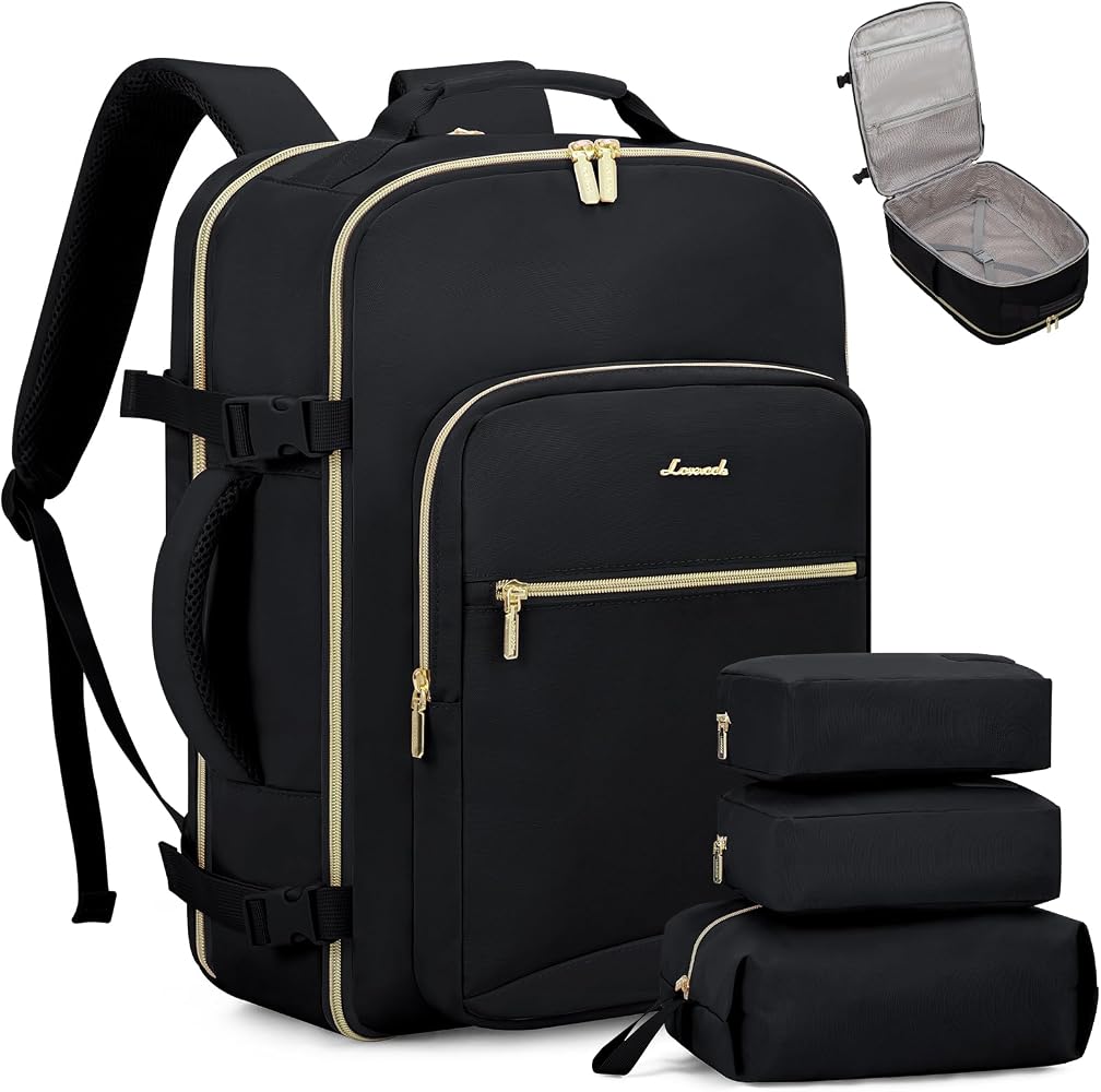 50L Travel Backpack for Women & Men, Carry On with 3 Packing Cubes