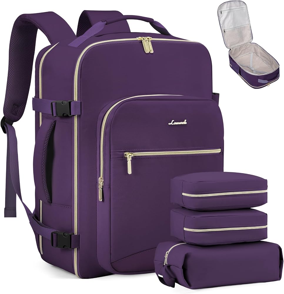 50L Travel Backpack for Women & Men, Carry On with 3 Packing Cubes