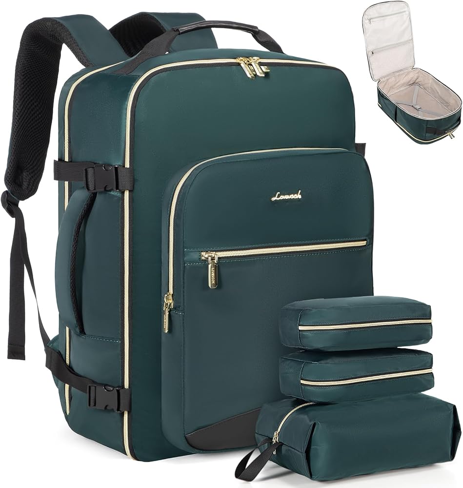 50L Travel Backpack for Women & Men, Carry On with 3 Packing Cubes