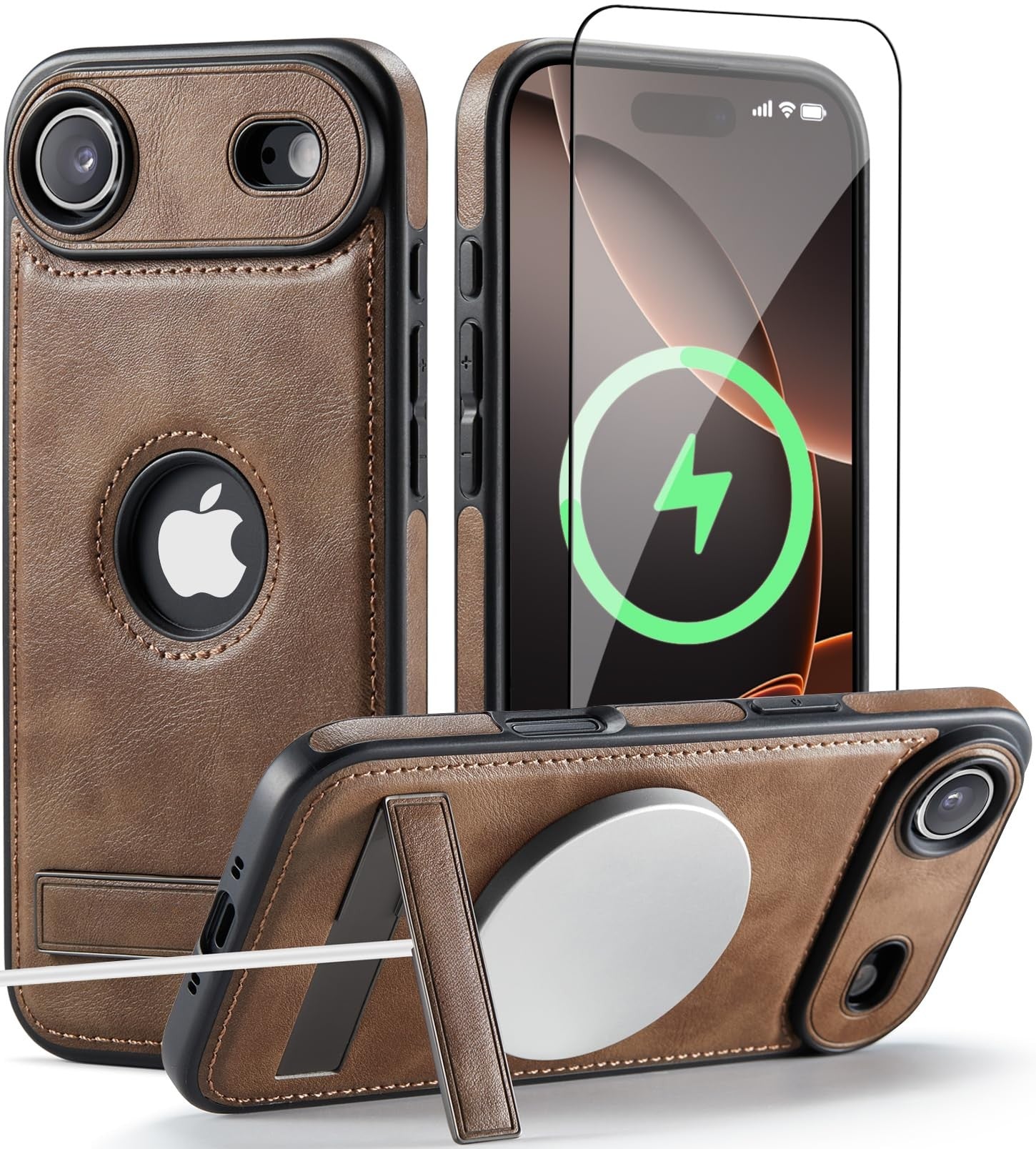iPhone MagSafe Case with Kickstand & Tempered Glass Screen Protector