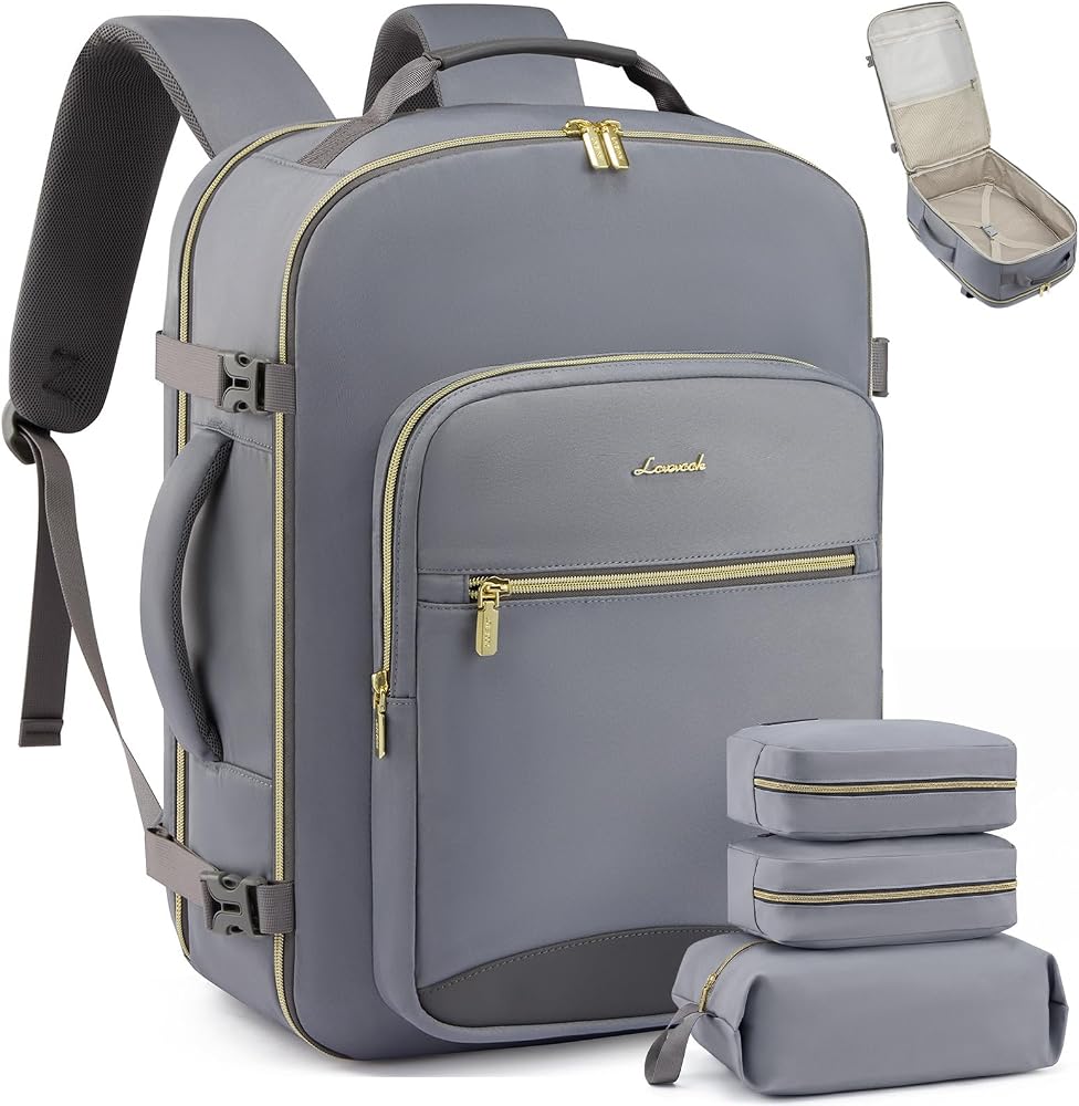 50L Travel Backpack for Women & Men, Carry On with 3 Packing Cubes