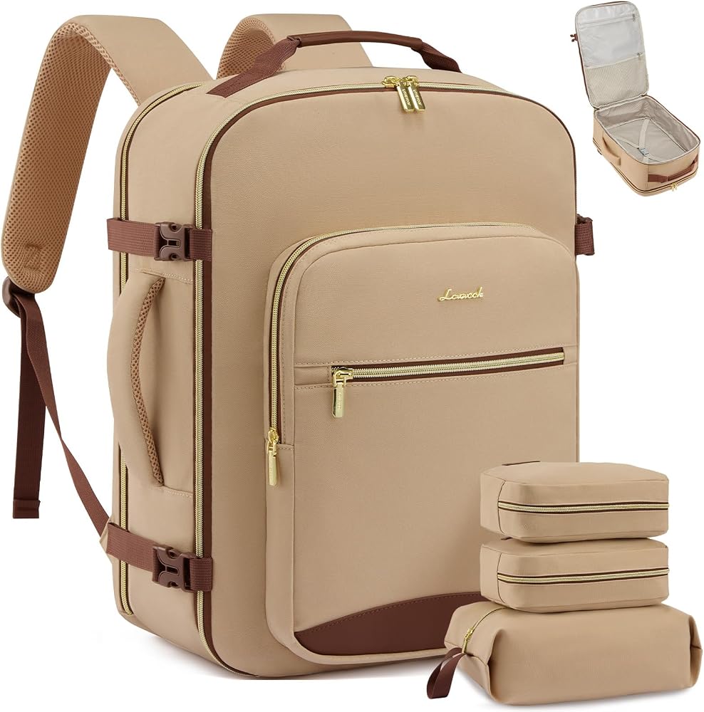 50L Travel Backpack for Women & Men, Carry On with 3 Packing Cubes