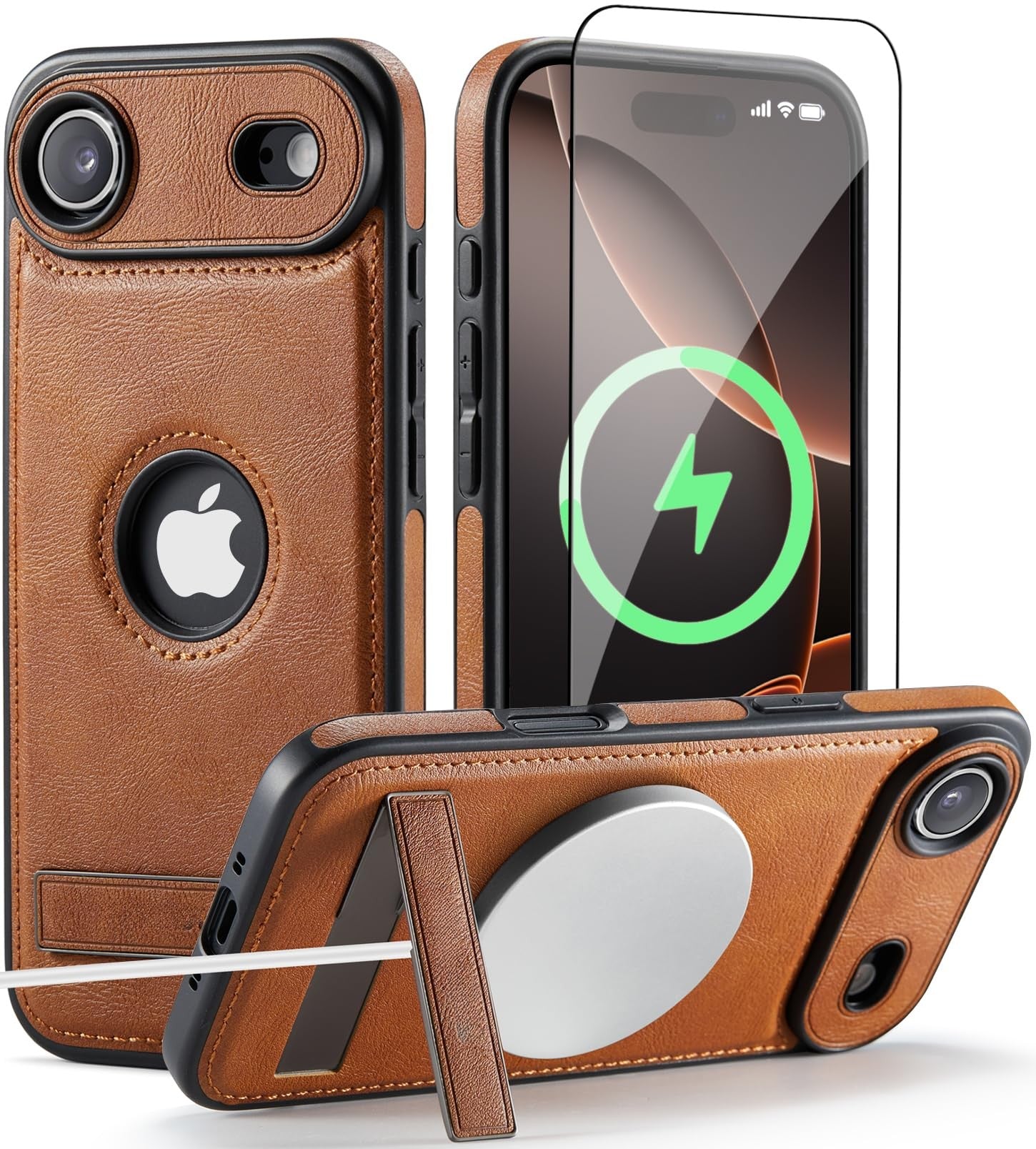 iPhone MagSafe Case with Kickstand & Tempered Glass Screen Protector