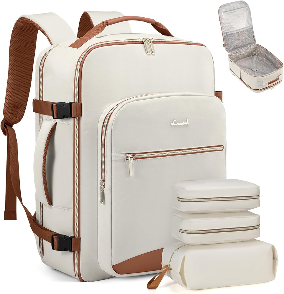 50L Travel Backpack for Women & Men, Carry On with 3 Packing Cubes