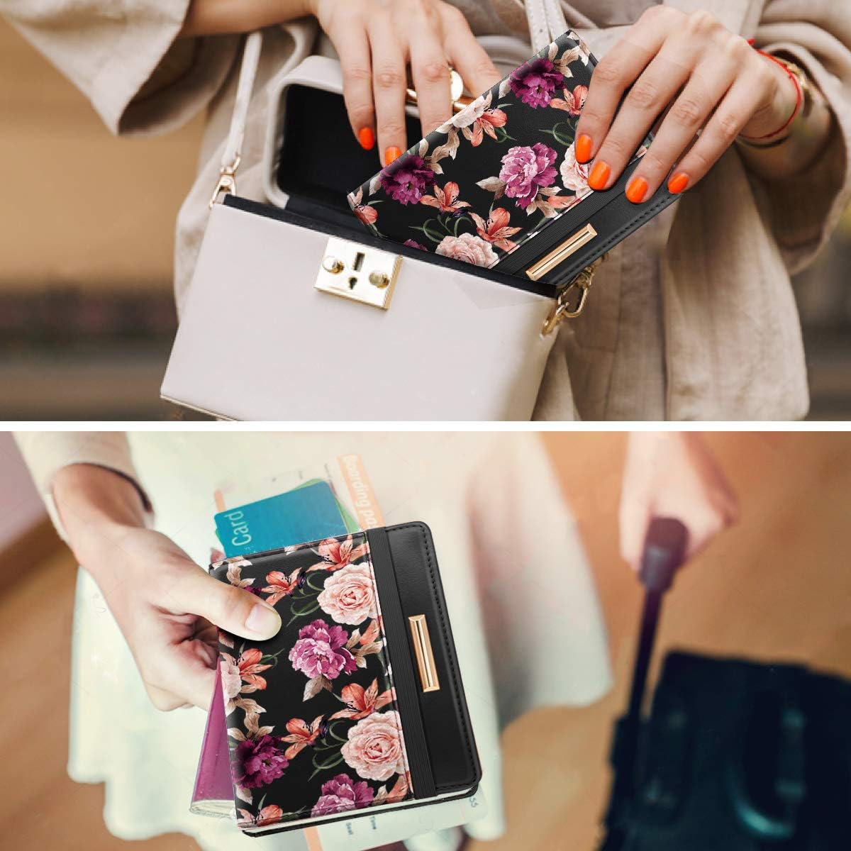 Rose Gold RFID Passport Holder for Women with Card Slots