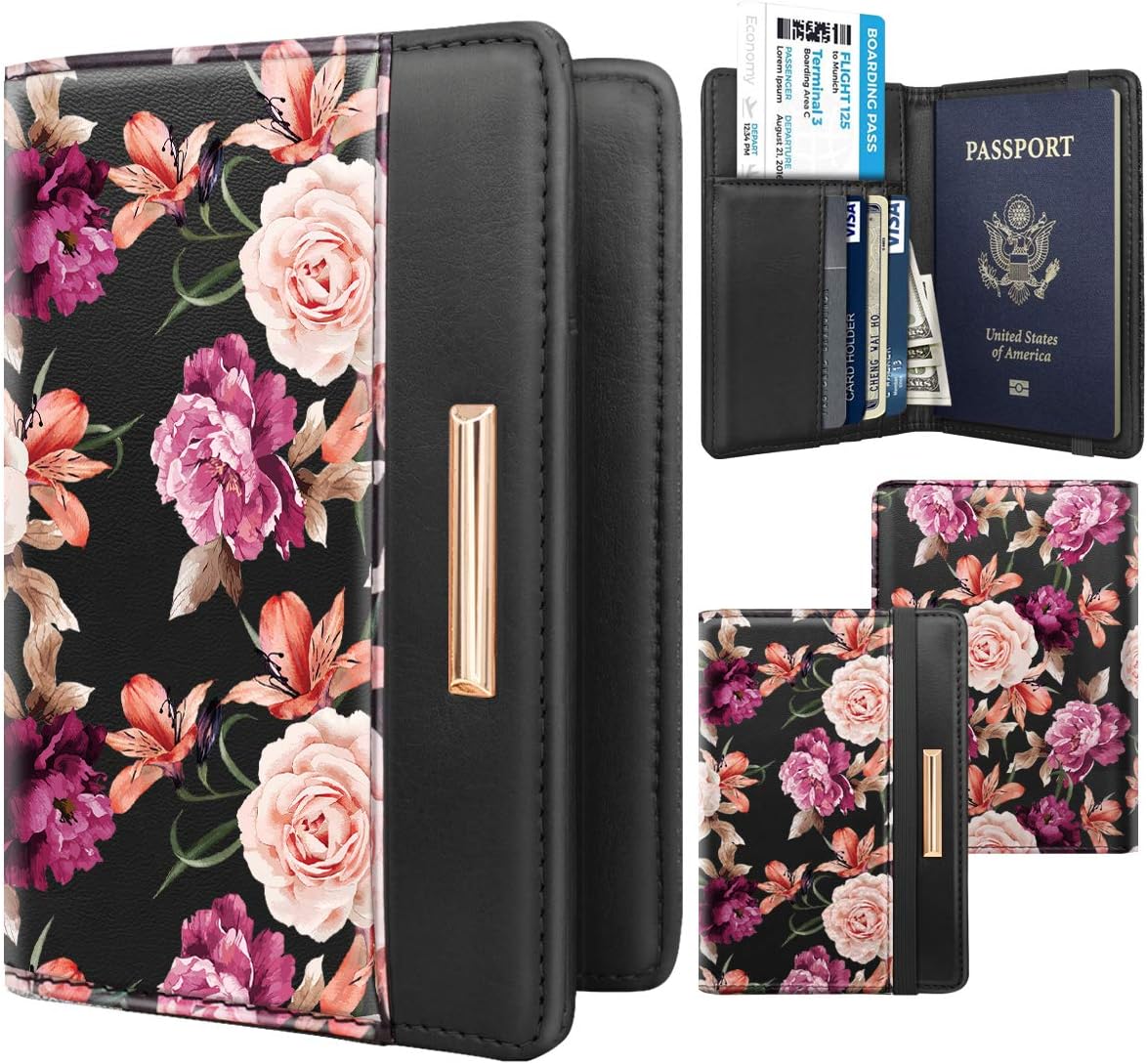 Rose Gold RFID Passport Holder for Women with Card Slots