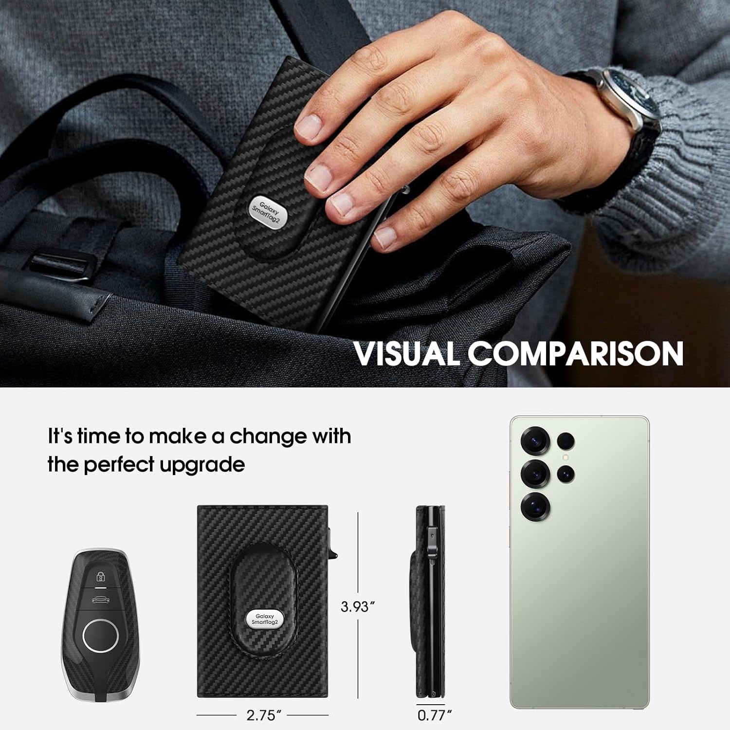 Samsung SmartTag2 Wallet RFID Pop-Up Card Holder Slim Leather Wallet