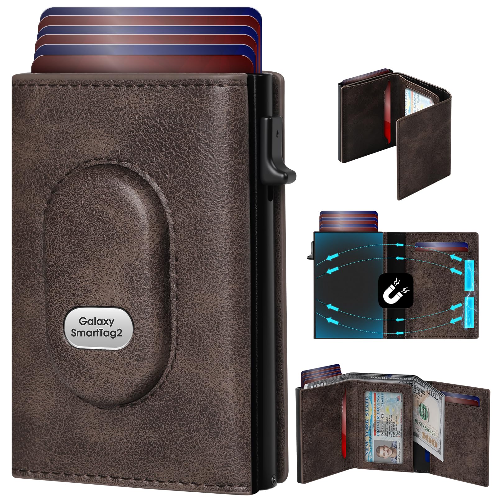 Samsung SmartTag2 Wallet RFID Pop-Up Card Holder Slim Leather Wallet