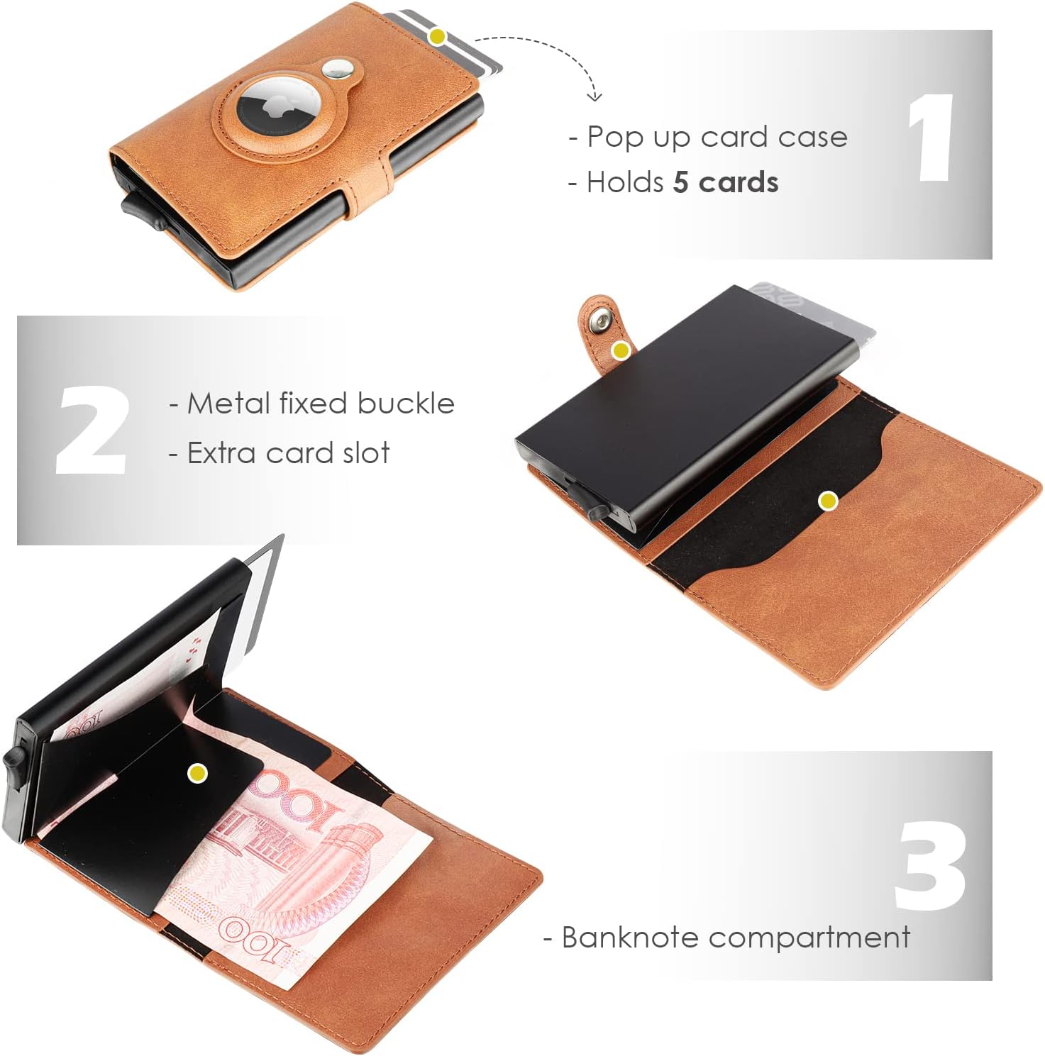Slim AirTag Wallet for Men – RFID Blocking Leather Credit Card Holder with Quick Access Pop - Up Feature - Abbycart