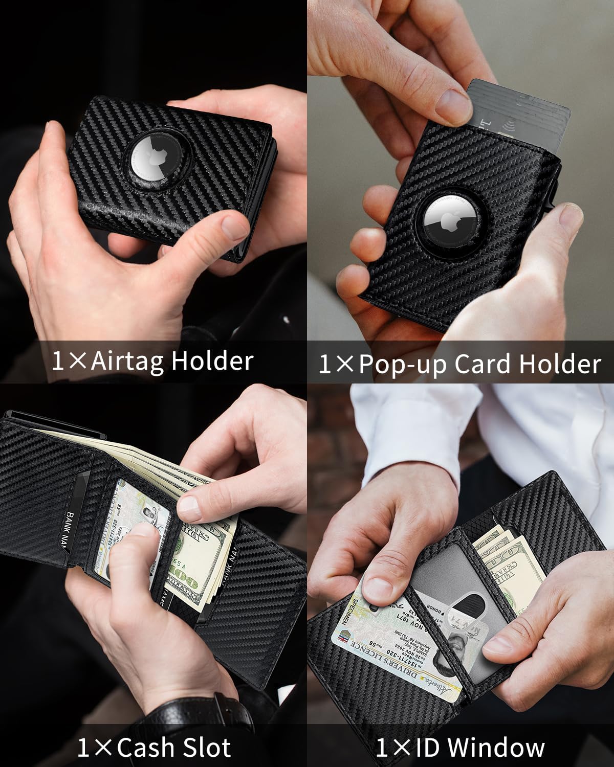 Slim AirTag Wallet for Men – RFID Blocking, Pop - Up Card Holder & Cash Slot - Abbycart