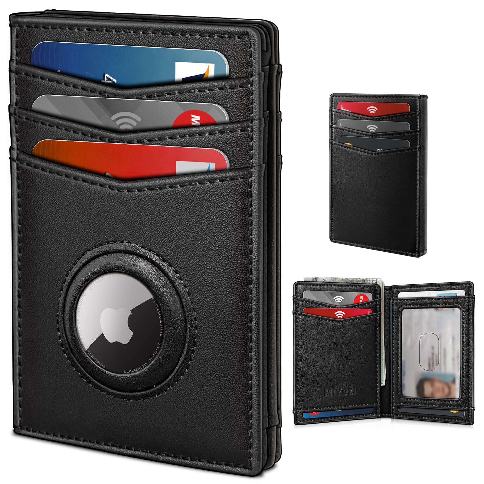 Slim AirTag Wallet for Men RFID Genuine Leather Front Pocket Wallet