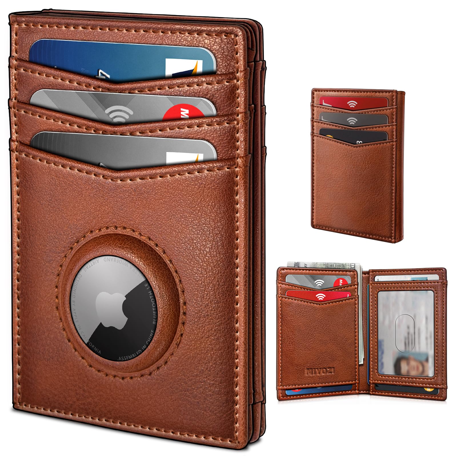 Slim AirTag Wallet for Men RFID Genuine Leather Front Pocket Wallet