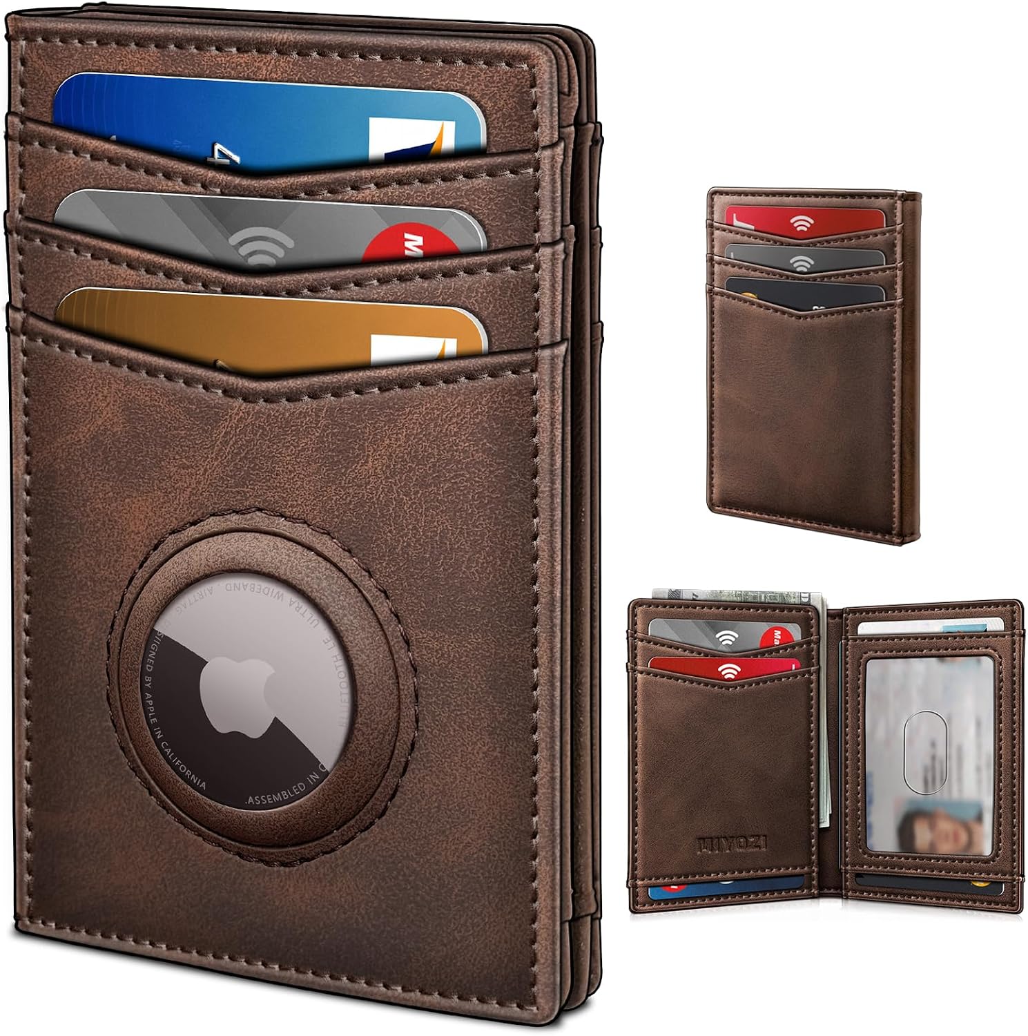 Slim AirTag Wallet for Men RFID Genuine Leather Front Pocket Wallet