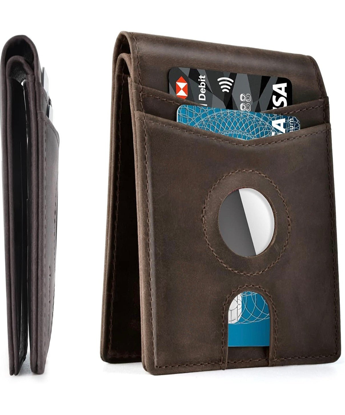 Slim Carbon Fiber AirTag Wallet for Men – 13 Card Slots, RFID Blocking, Minimalist Bifold with AirTag Holder