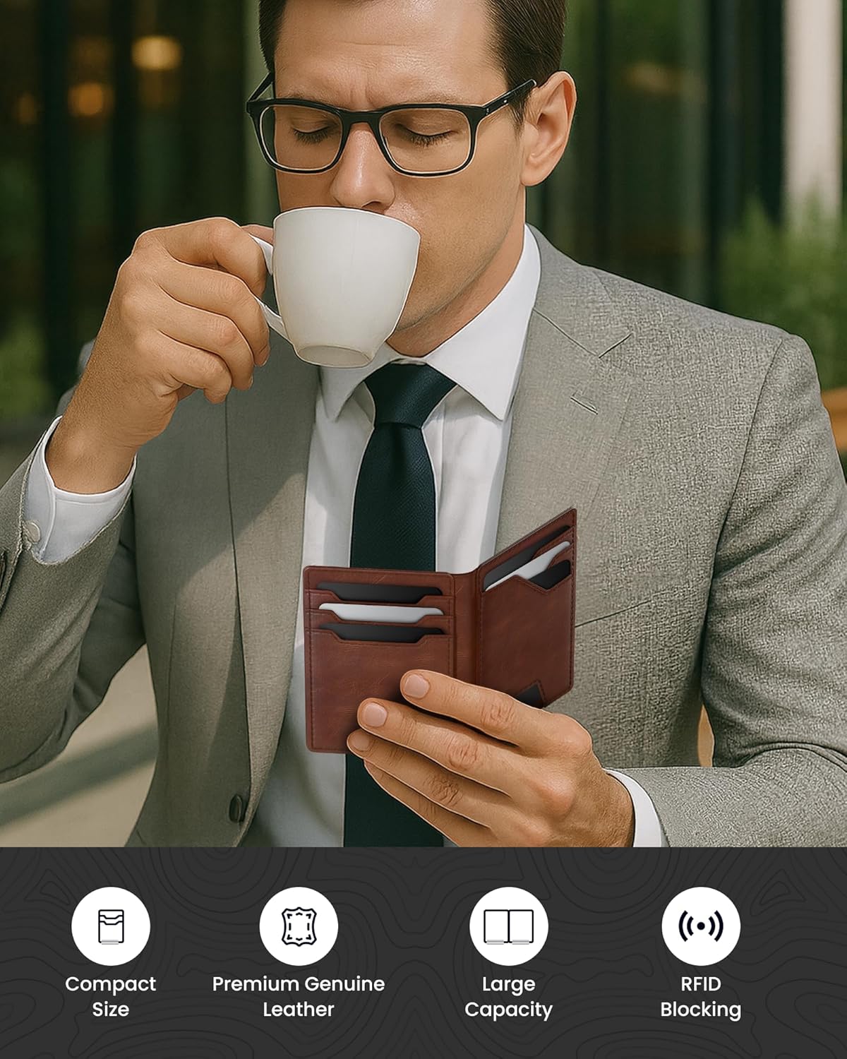 Slim Genuine Leather RFID Wallet for Men with Money Clip