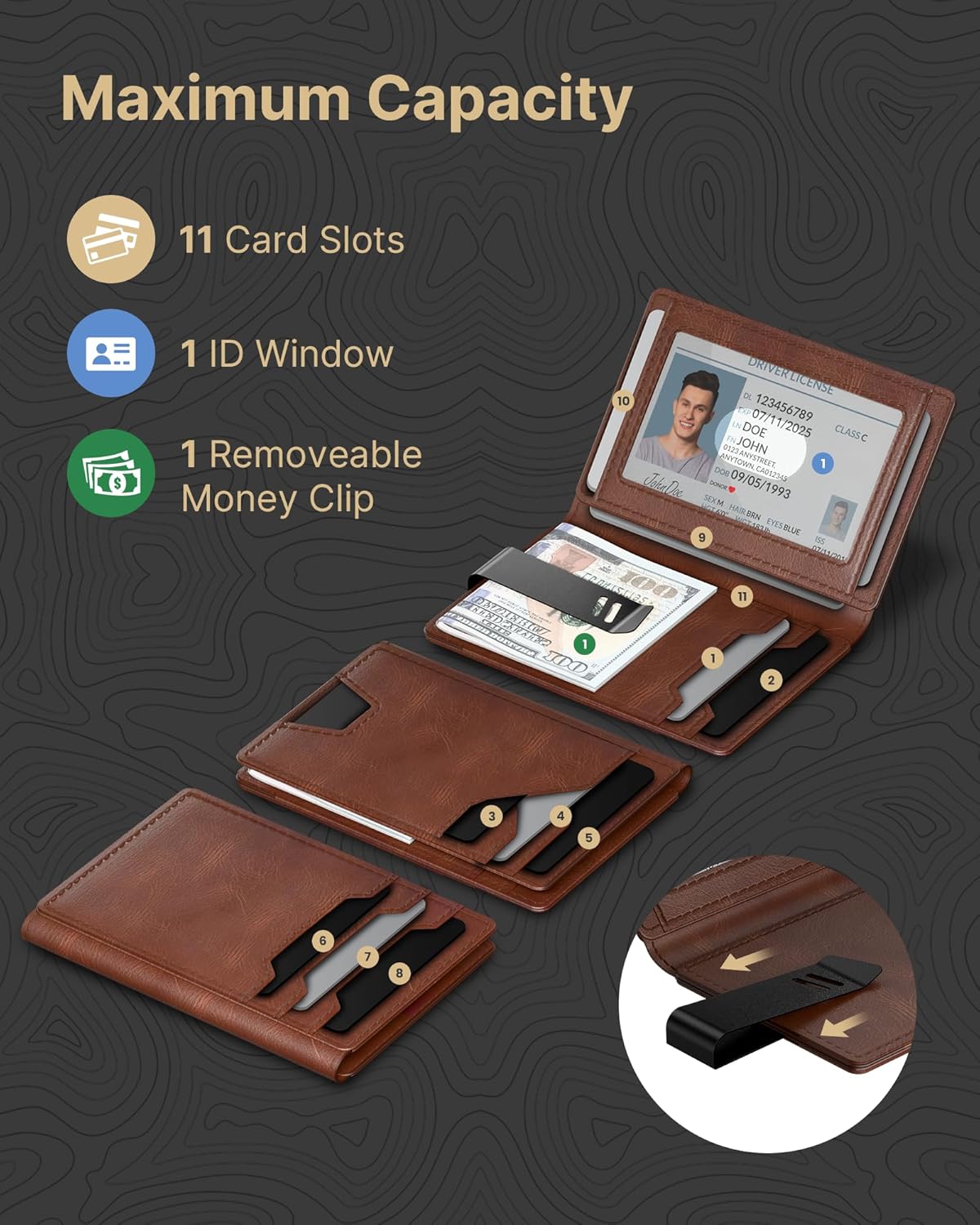 Slim Genuine Leather RFID Wallet for Men with Money Clip