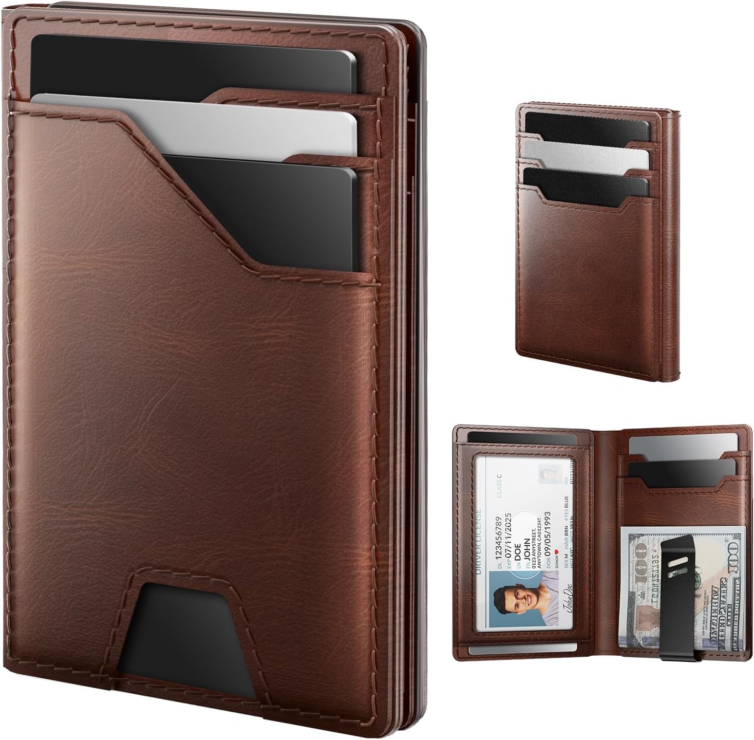 Slim Genuine Leather RFID Wallet for Men with Money Clip