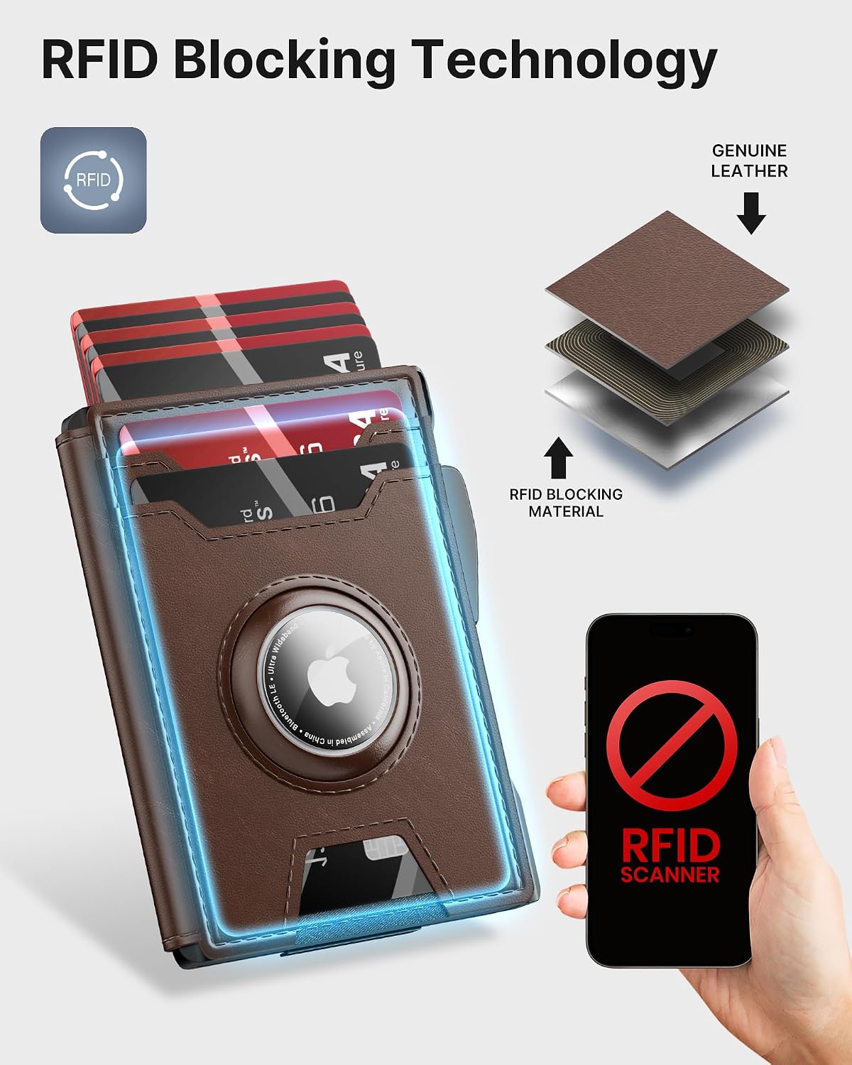 typecase AirTag Wallet for Men: Compatible with Apple AirTag (1st & 2nd Generation), RFID Blocking, Genuine Leather, Slim & Minimalist Design,13 Cards Capacitiy | ID Window | Money Clip (Brown)