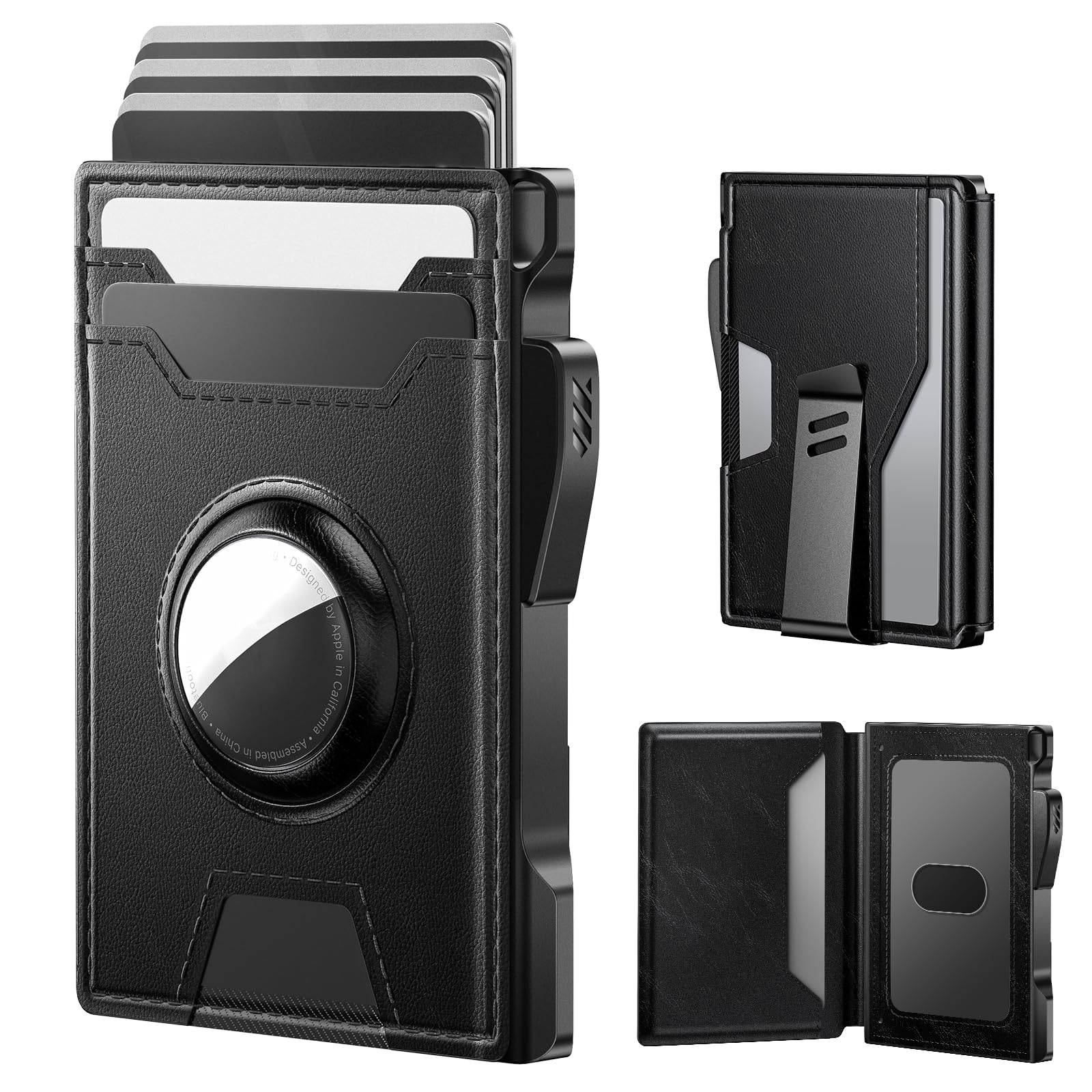 Slim Leather AirTag Wallet for Men with RFID Blocking, Money Clip & Holds 9-13 Cards