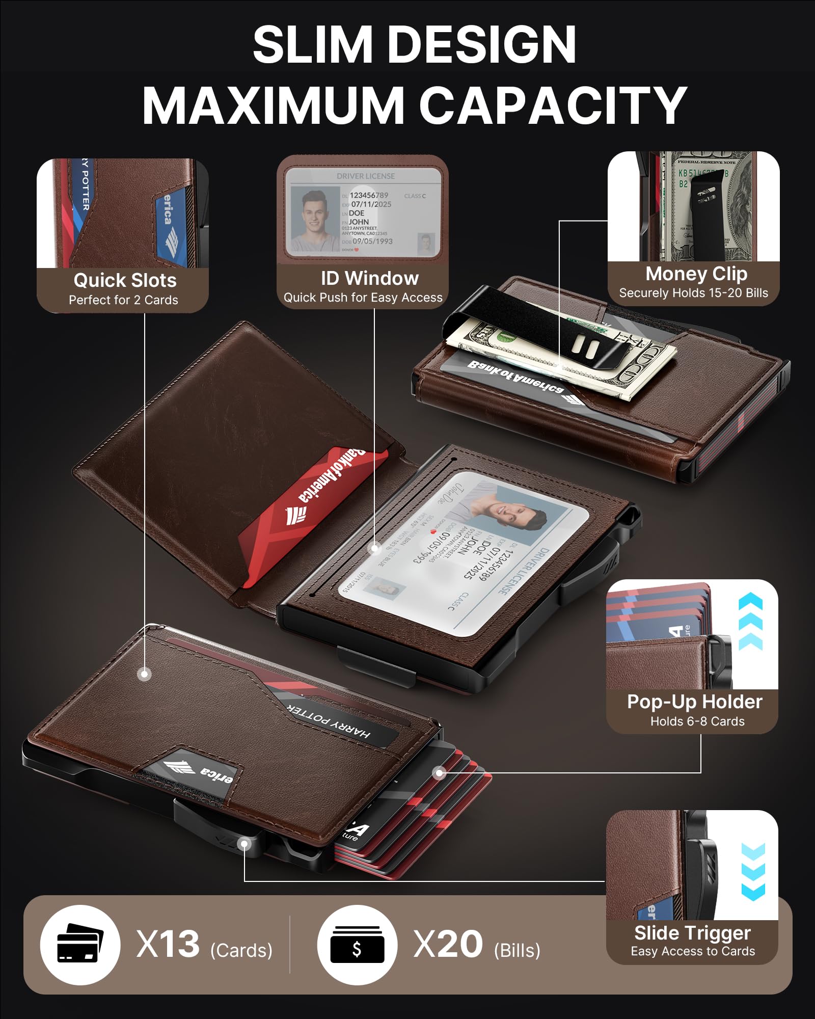 typecase AirTag Wallet for Men: Compatible with Apple AirTag (1st & 2nd Generation), RFID Blocking, Genuine Leather, Slim & Minimalist Design,13 Cards Capacitiy | ID Window | Money Clip (Brown)
