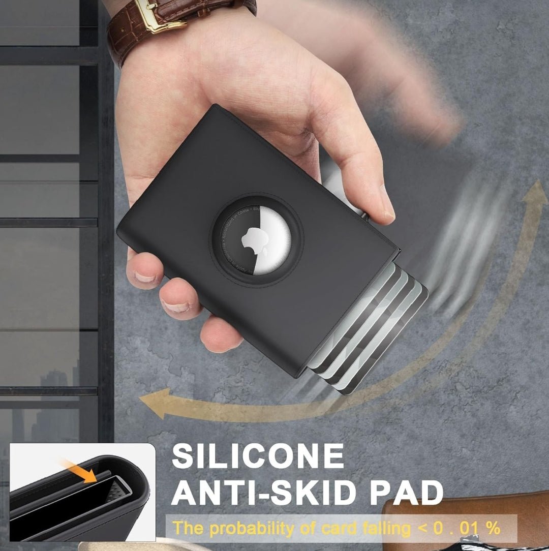 Slim Black Leather Wallet with Silicone Anti-Skid Card Holder and Secure Card Storage