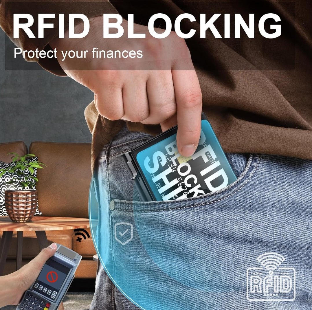 RFID Blocking Black Leather Wallet for Secure Credit Card Protection and Everyday Carry