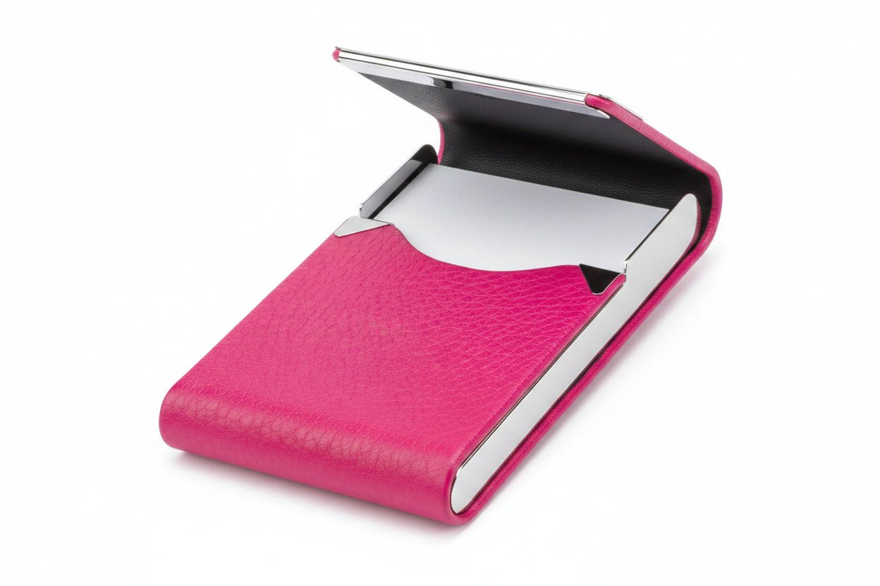 Slim Leather Business Card Holder with Magnetic Closure Case