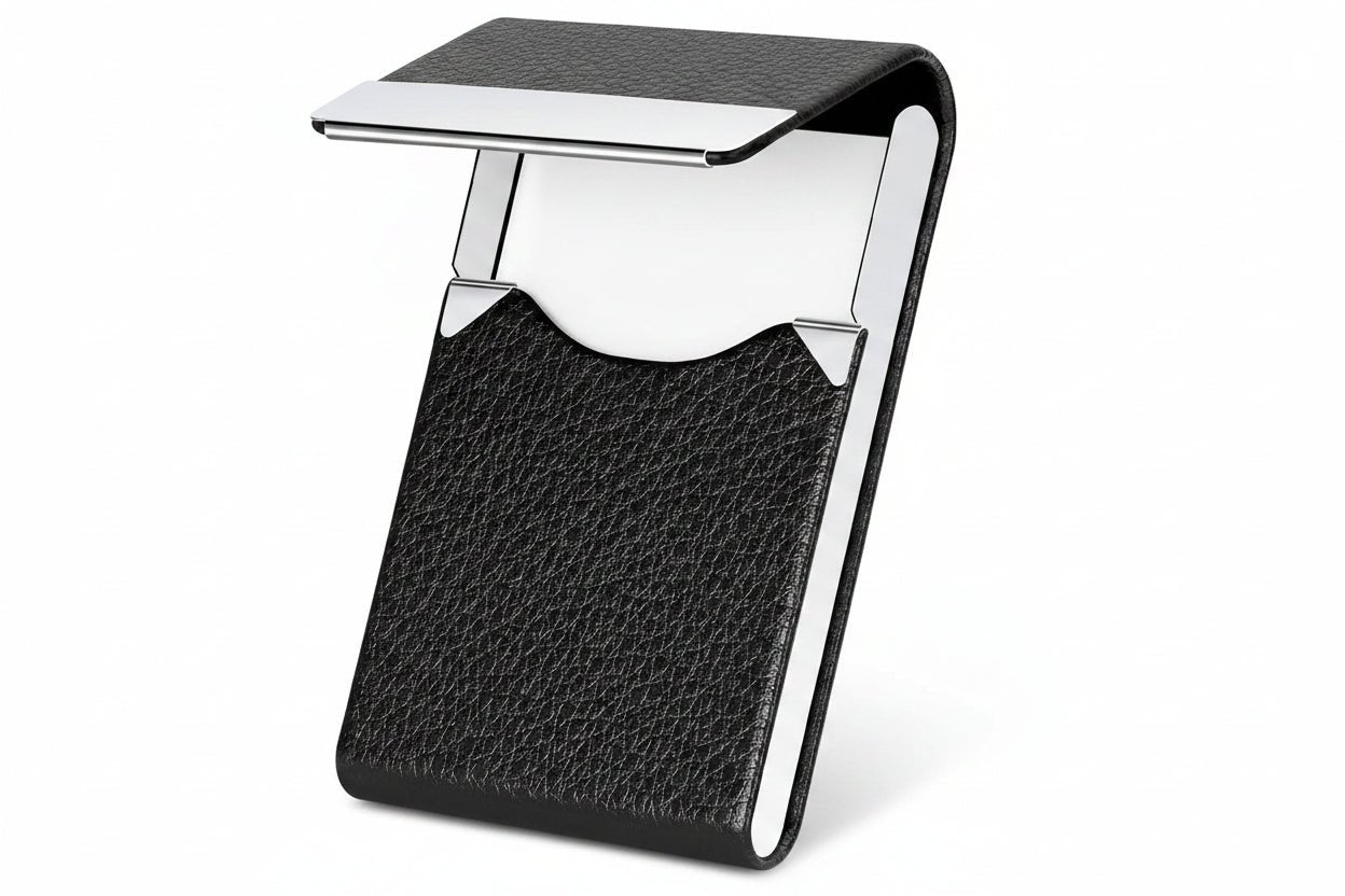 Slim Leather Business Card Holder with Magnetic Closure Case