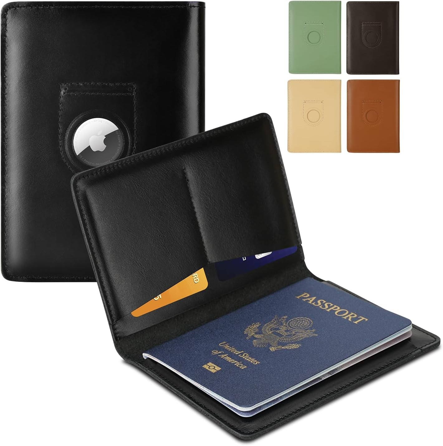 Slim Leather Passport Cover with AirTag Slot for Travelers - Abbycart