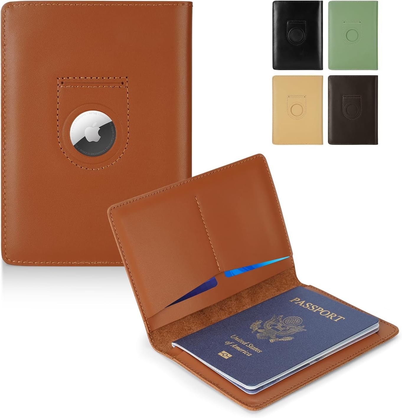 Slim Leather Passport Cover with AirTag Slot for Travelers - Abbycart