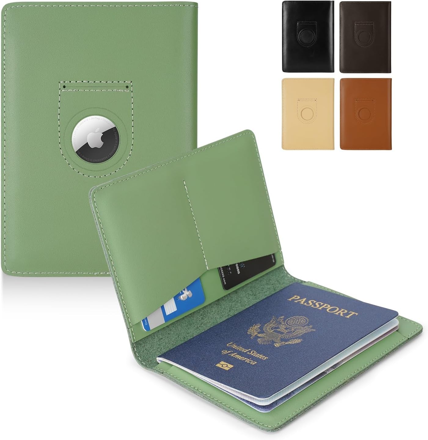 Slim Leather Passport Cover with AirTag Slot for Travelers - Abbycart