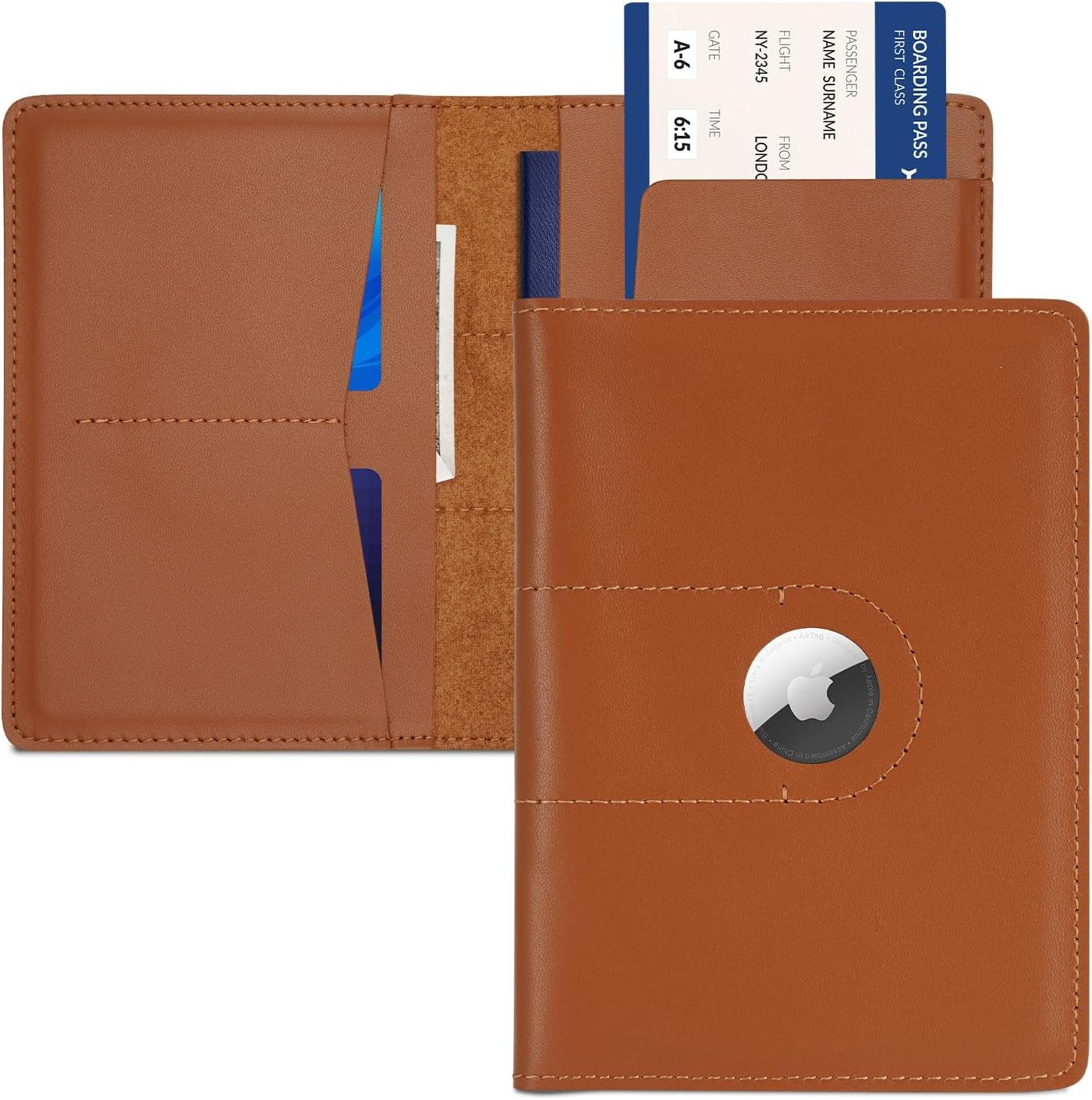 Slim Leather Passport Cover with AirTag Slot for Travelers - Abbycart