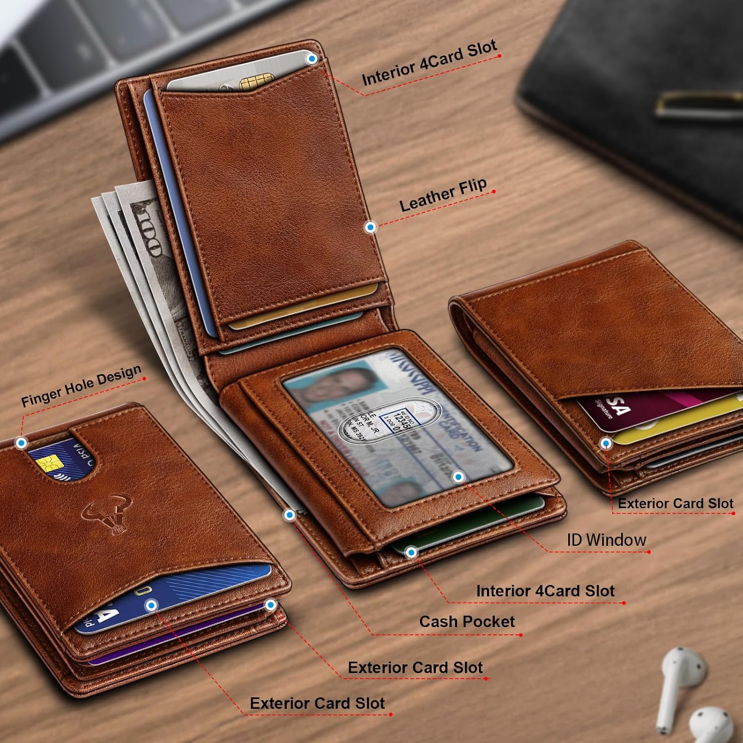 Slim Leather Wallet for Men RFID Blocking | Minimalist Front Pocket Card Holder Gift with 11 Slots - Abbycart
