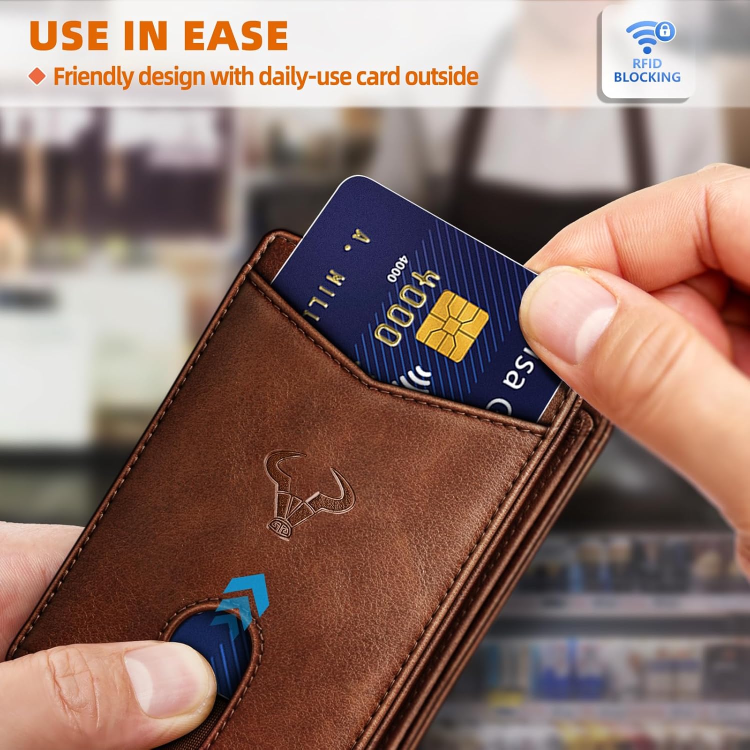 Slim Leather Wallet for Men RFID Blocking | Minimalist Front Pocket Card Holder Gift with 11 Slots - Abbycart