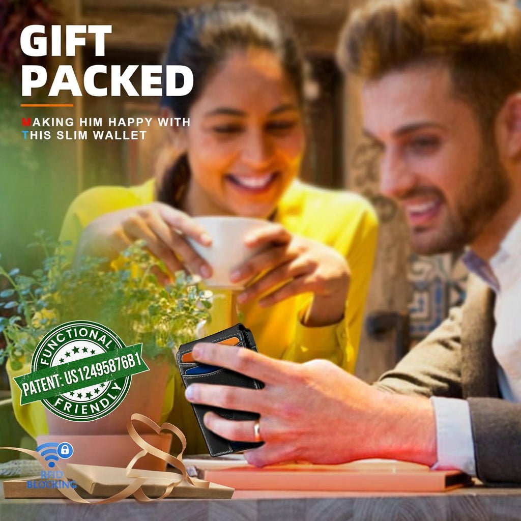 Slim Magnetic Leather Wallet for Men with Pop-Up Cards & RFID