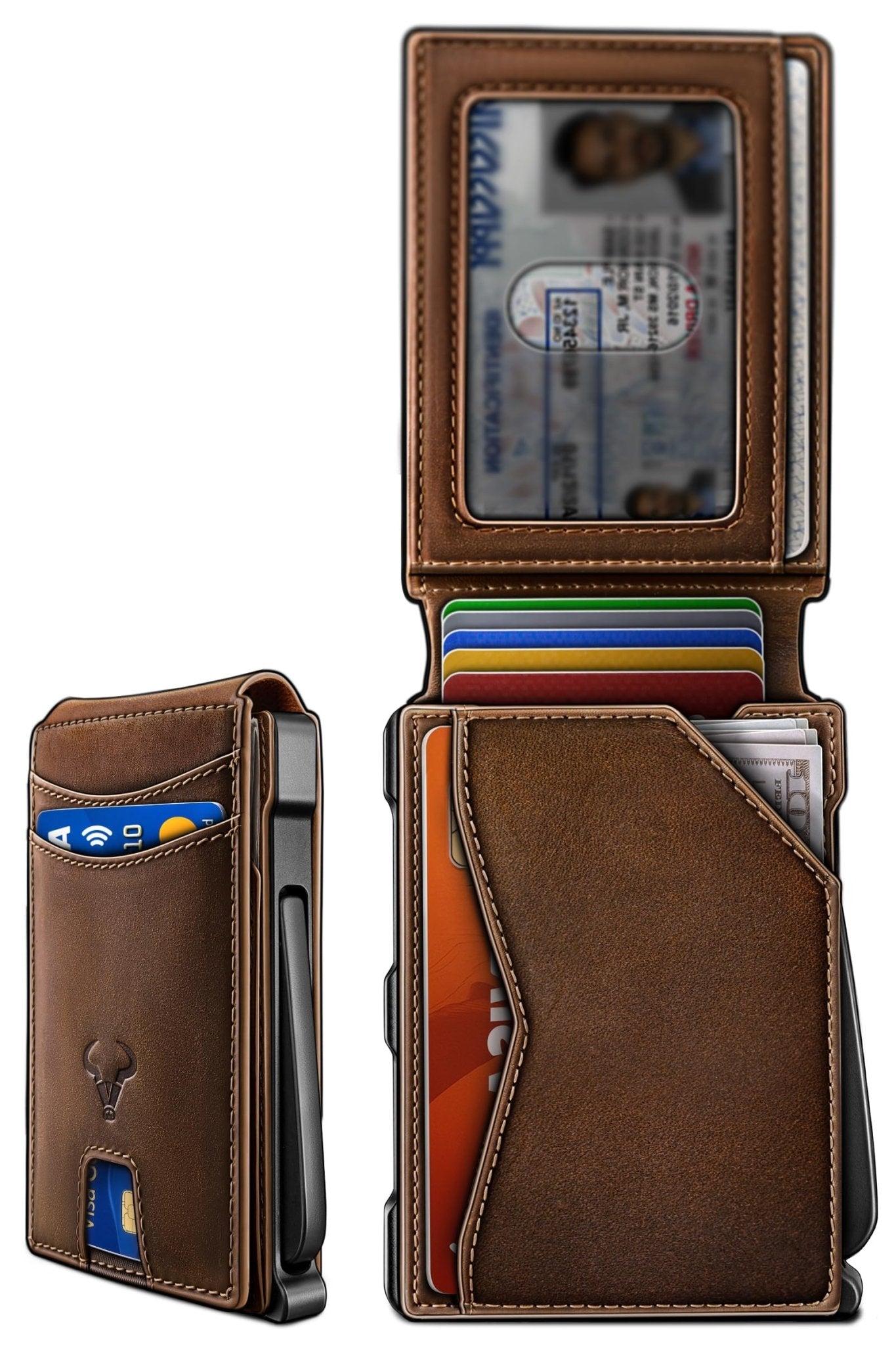 Slim Magnetic Leather Wallet for Men with Pop-Up Cards & RFID