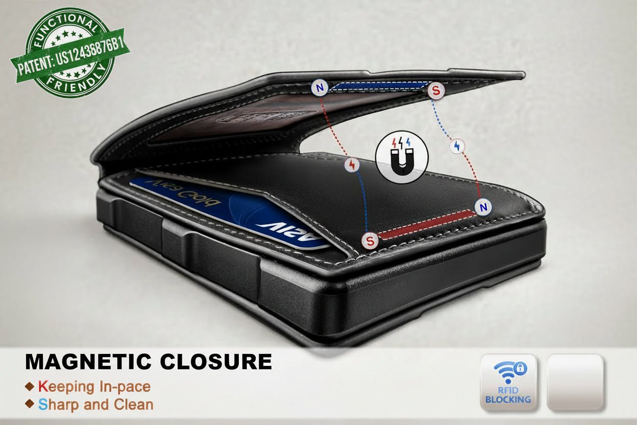 Slim Magnetic Leather Wallet for Men with Pop-Up Cards & RFID