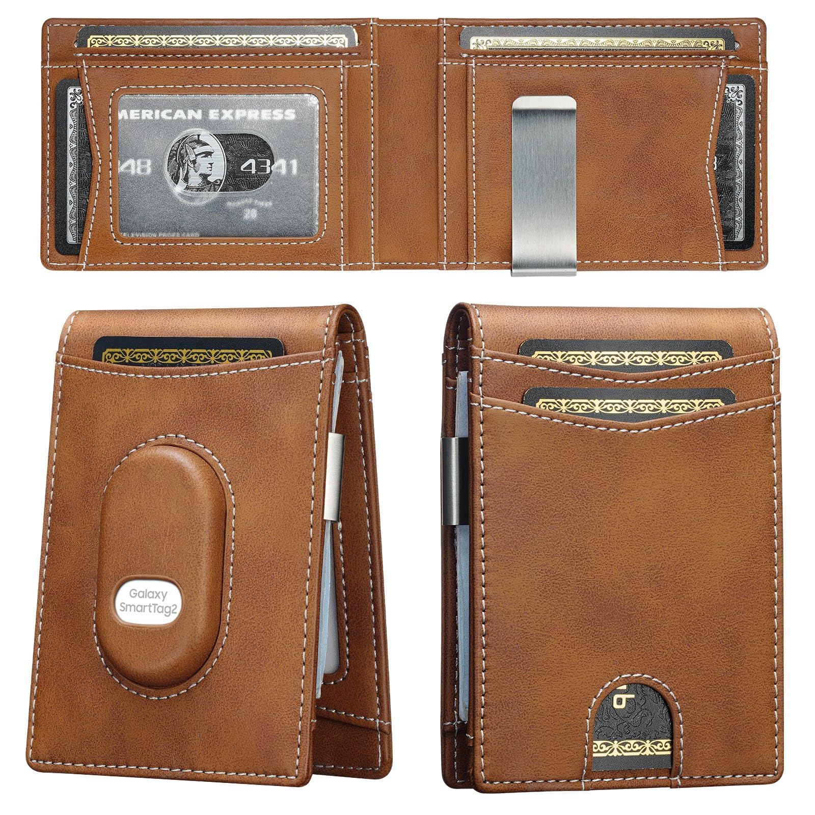 Slim Minimalist Wallet for Men with SmartTag2 Holder Money Clip