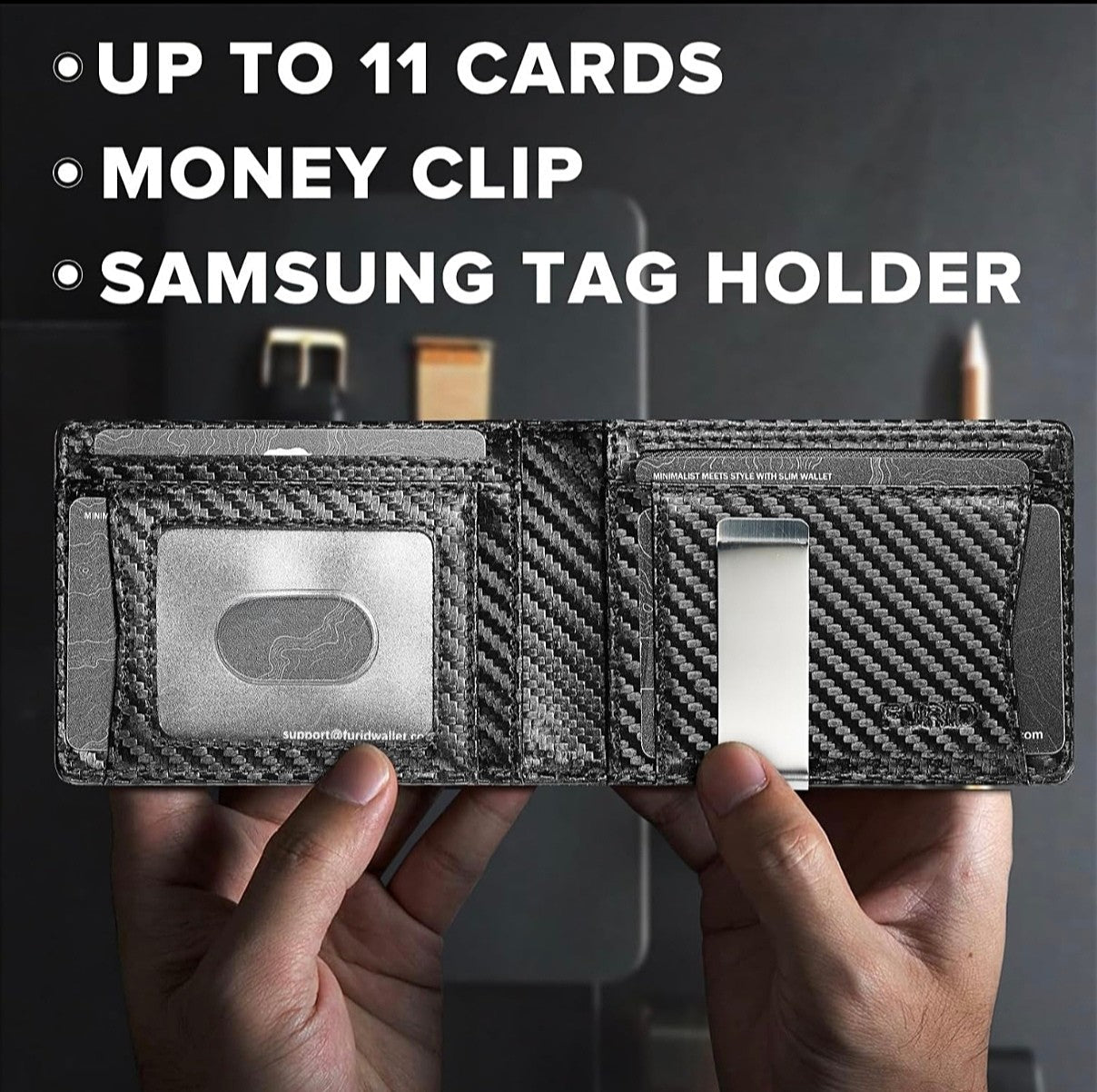 Slim Minimalist Wallet for Men with SmartTag2 Holder Money Clip