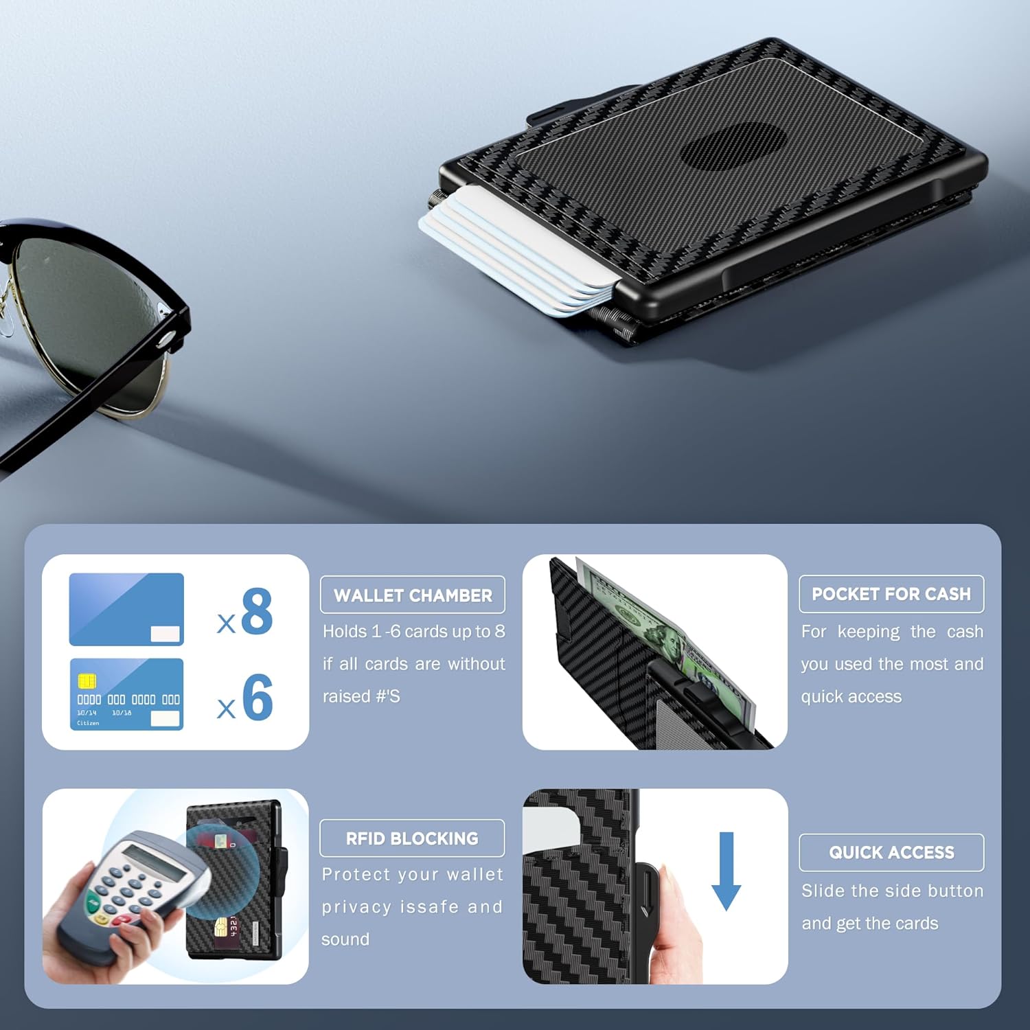 Slim Pop Up RFID Wallet for Men, Aluminum Front Pocket Card Holder