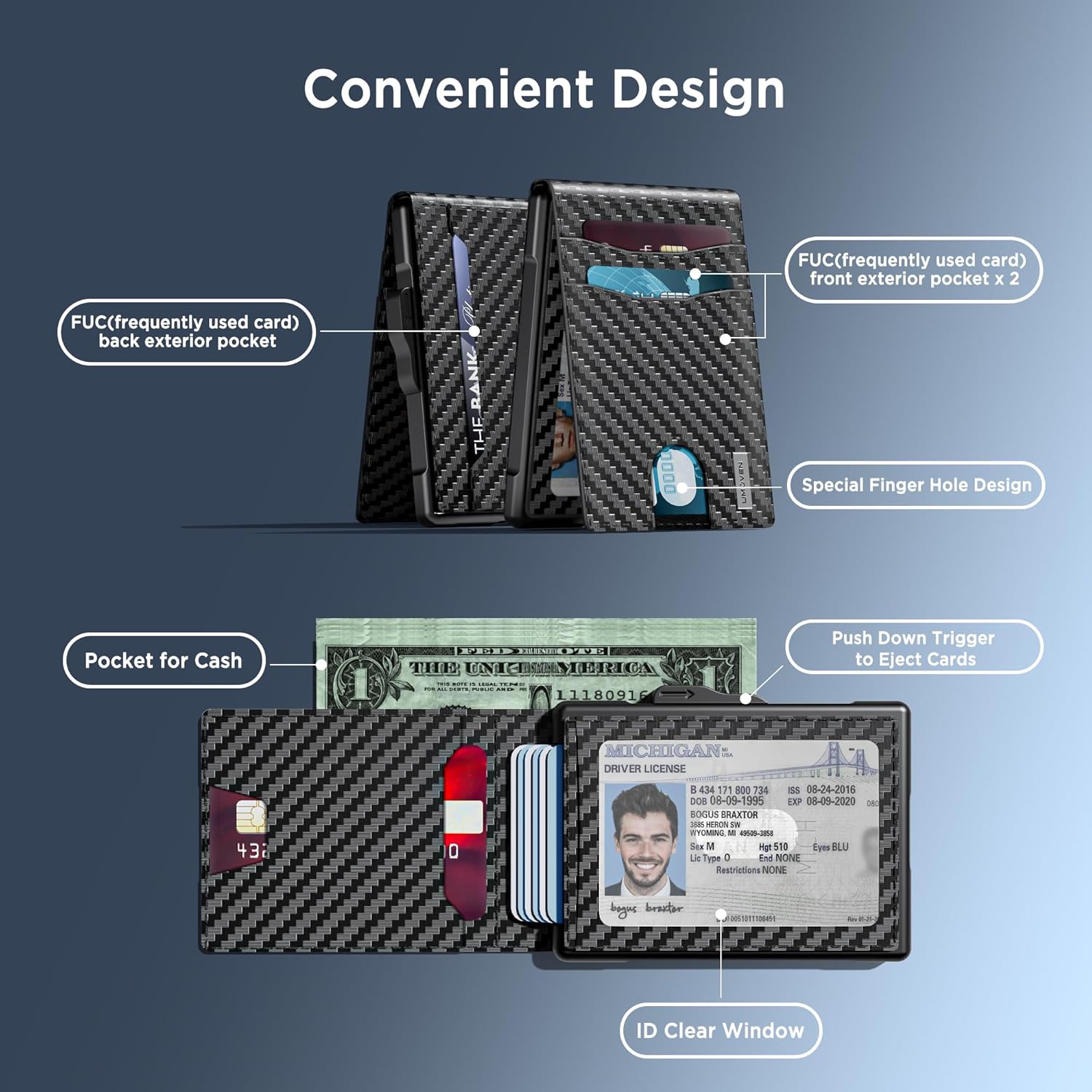 Slim Pop Up RFID Wallet for Men, Aluminum Front Pocket Card Holder