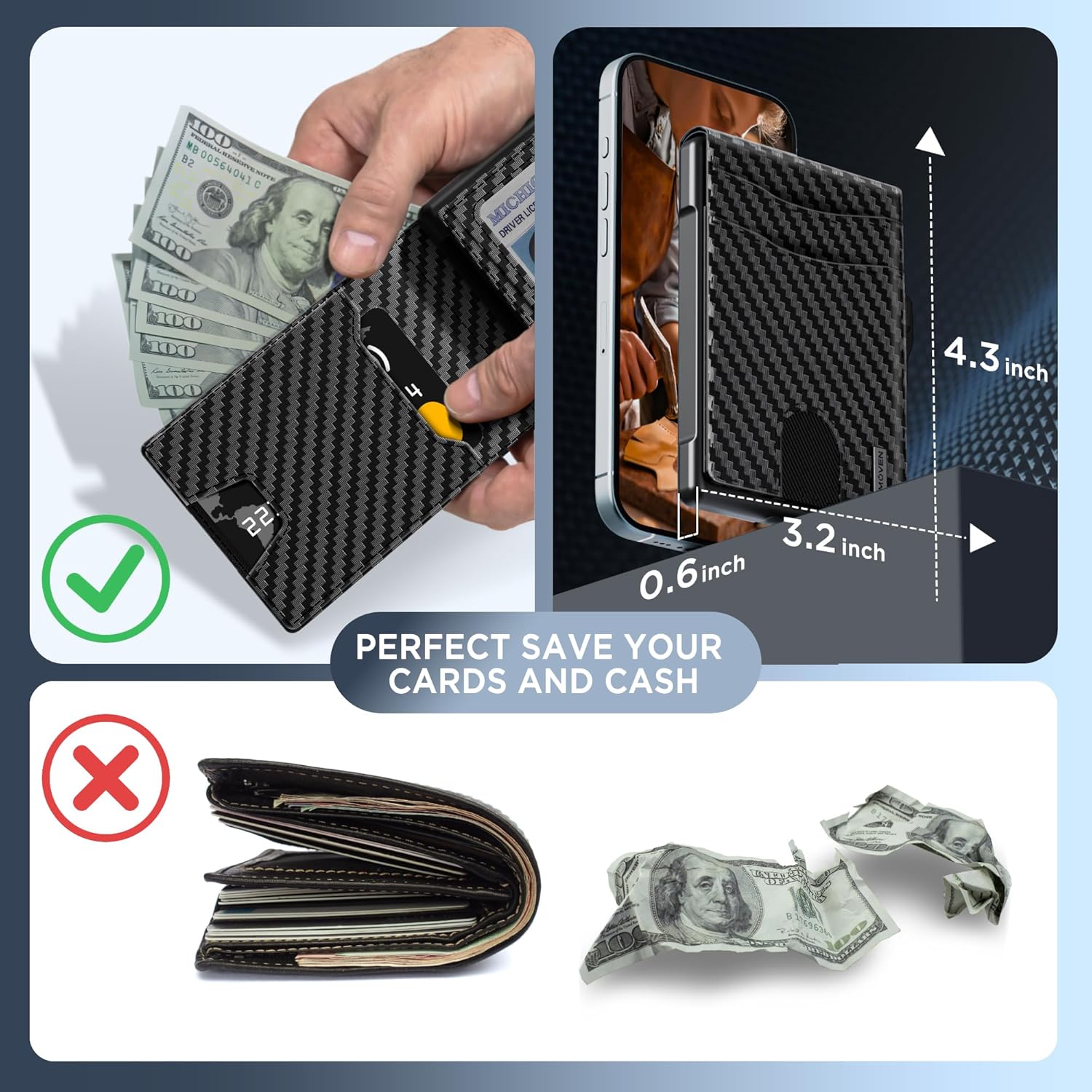 Slim Pop Up RFID Wallet for Men, Aluminum Front Pocket Card Holder