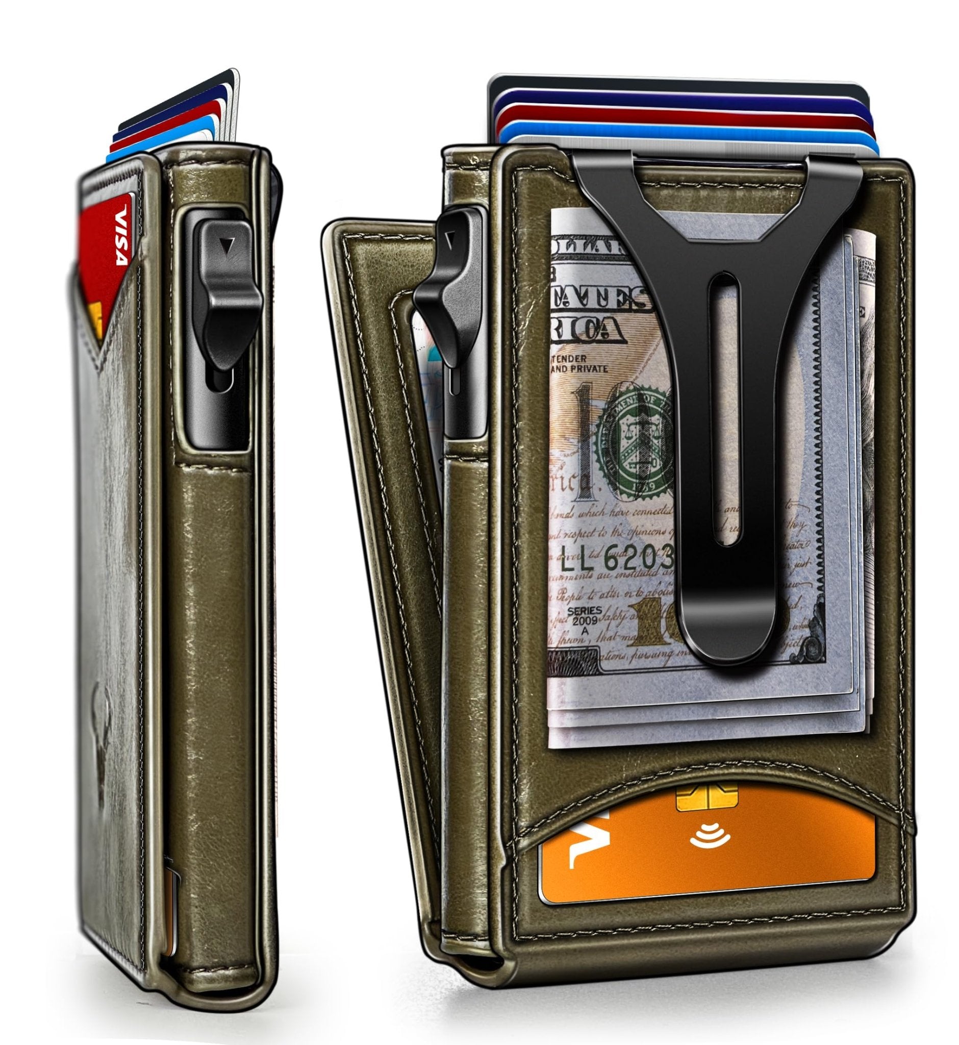 Slim Pop-Up RFID Wallet for Men with Money Clip & Leather Flip Case