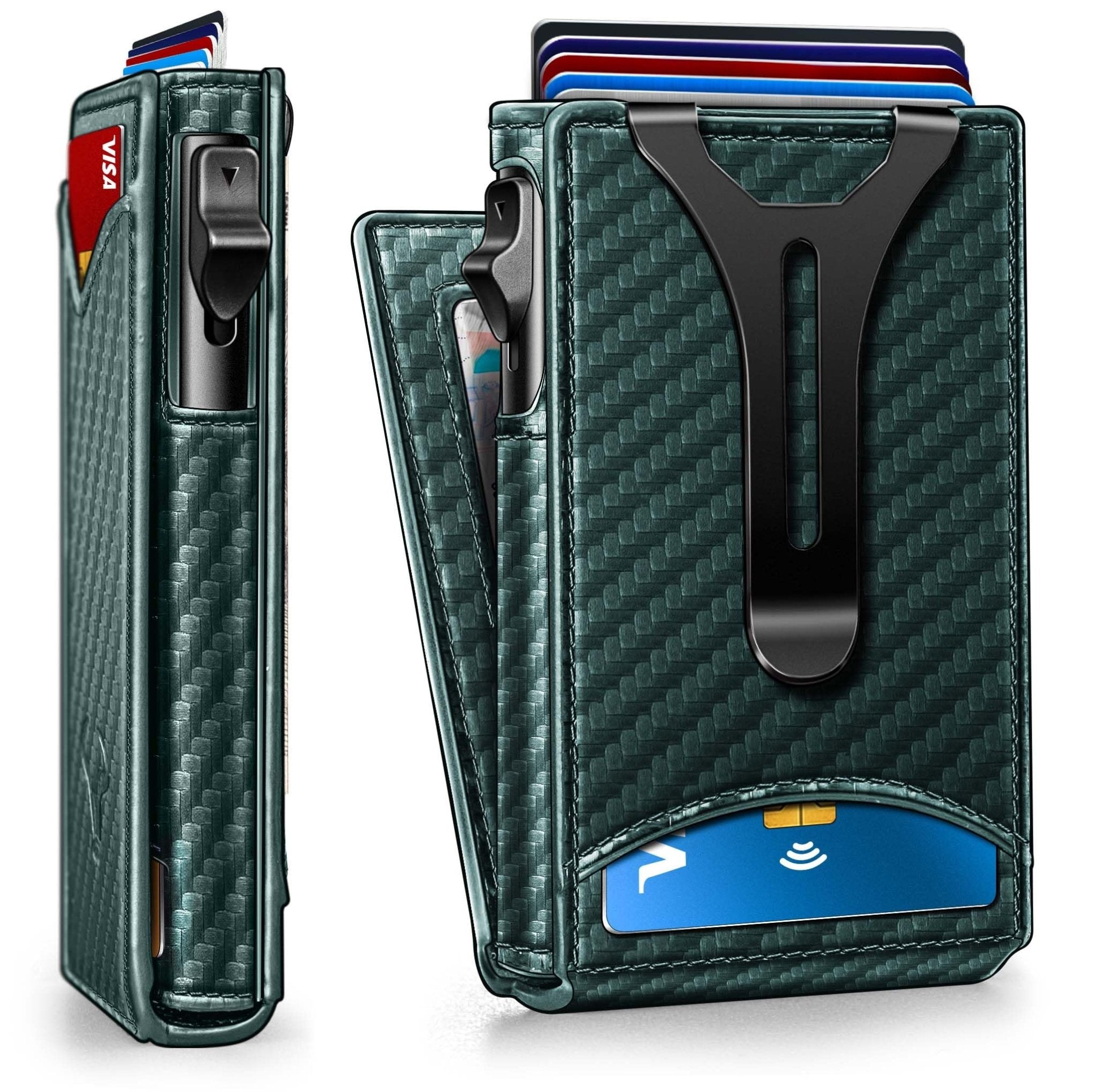 Slim Pop-Up RFID Wallet for Men with Money Clip & Leather Flip Case