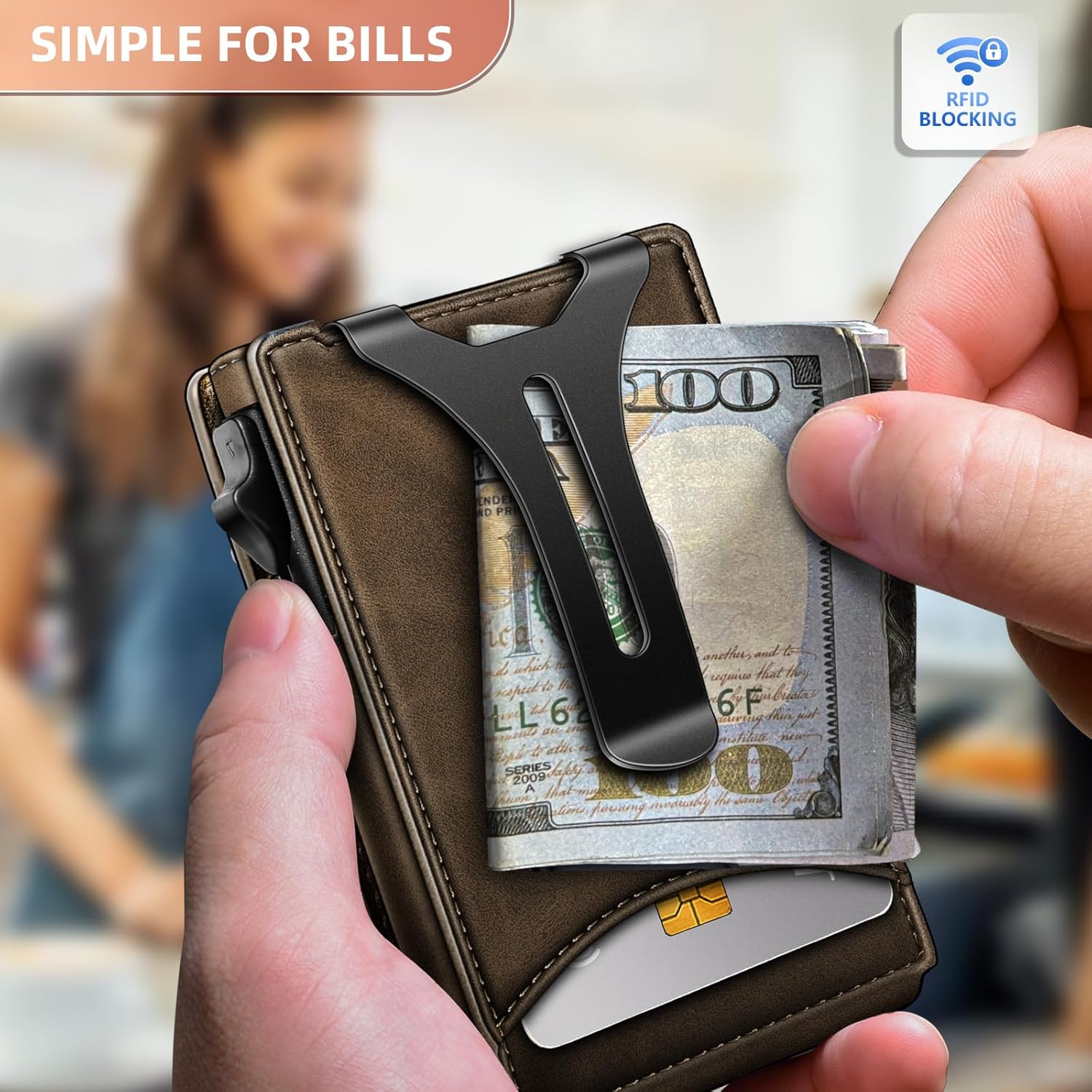 Slim Pop-Up RFID Wallet for Men with Money Clip & Leather Flip Case