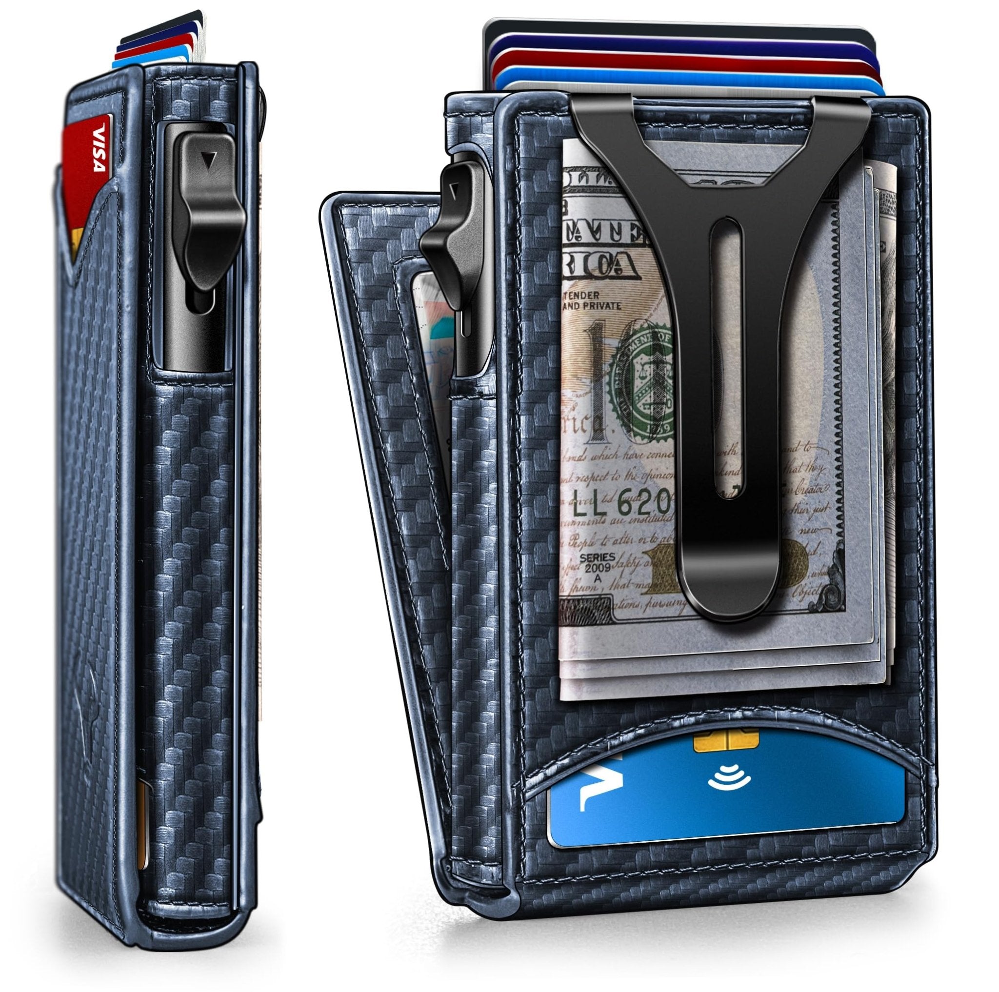 Slim Pop-Up RFID Wallet for Men with Money Clip & Leather Flip Case