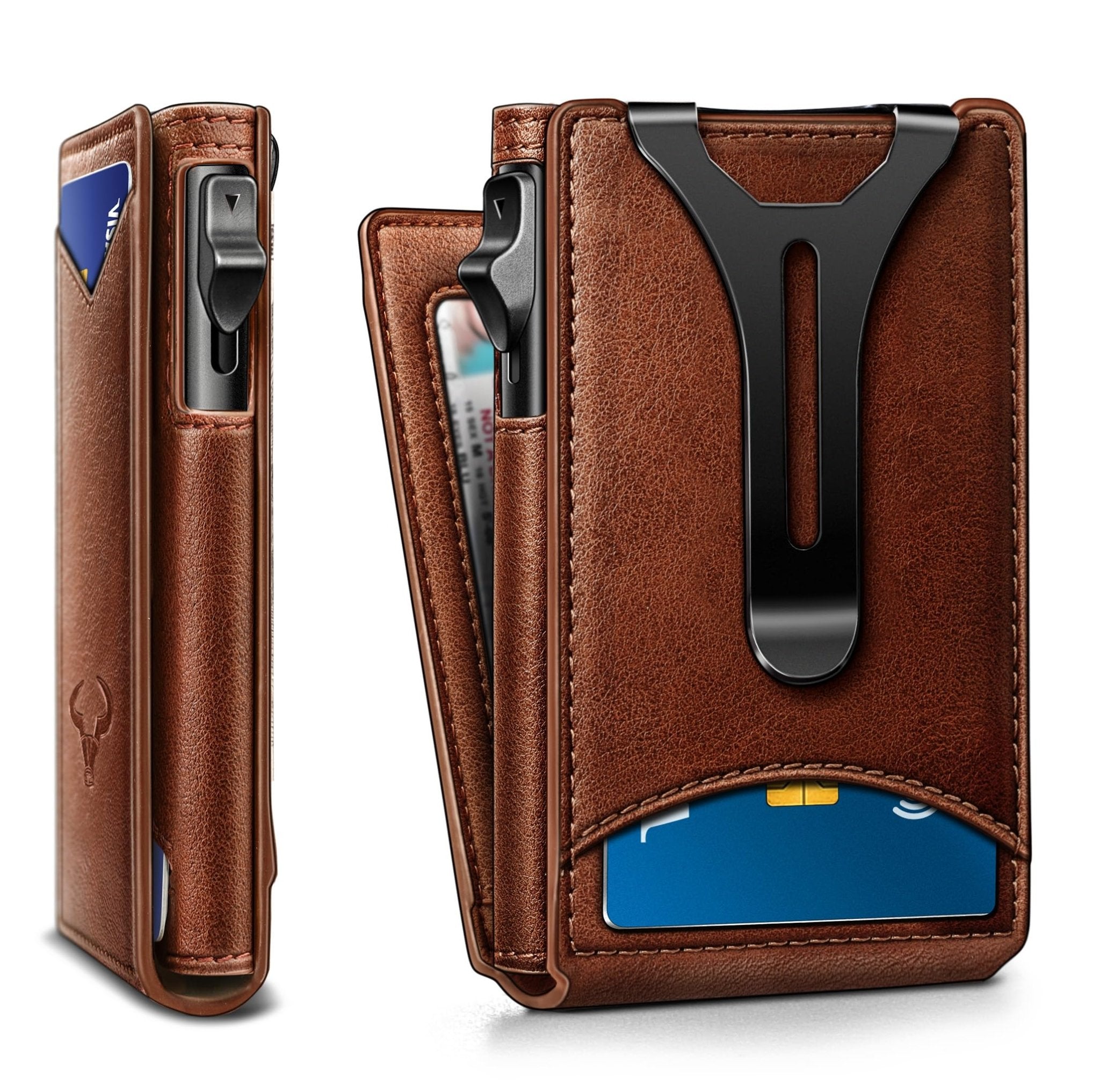 Slim Pop-Up RFID Wallet for Men with Money Clip & Leather Flip Case